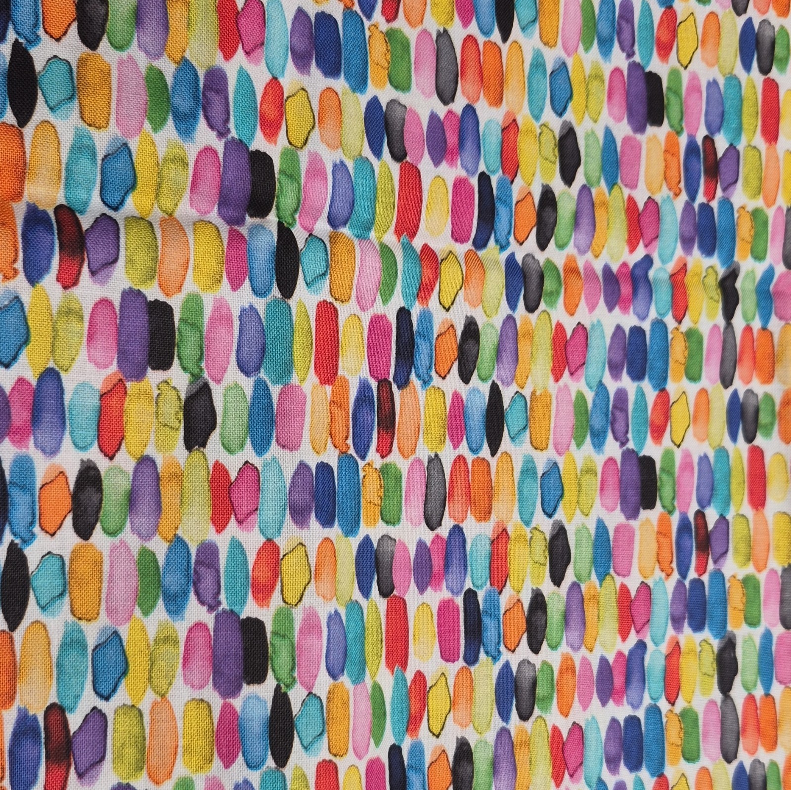 Joann Cotton Multicolor Abstract Dot/Brushstroke on White Fabric 43″ X 53″