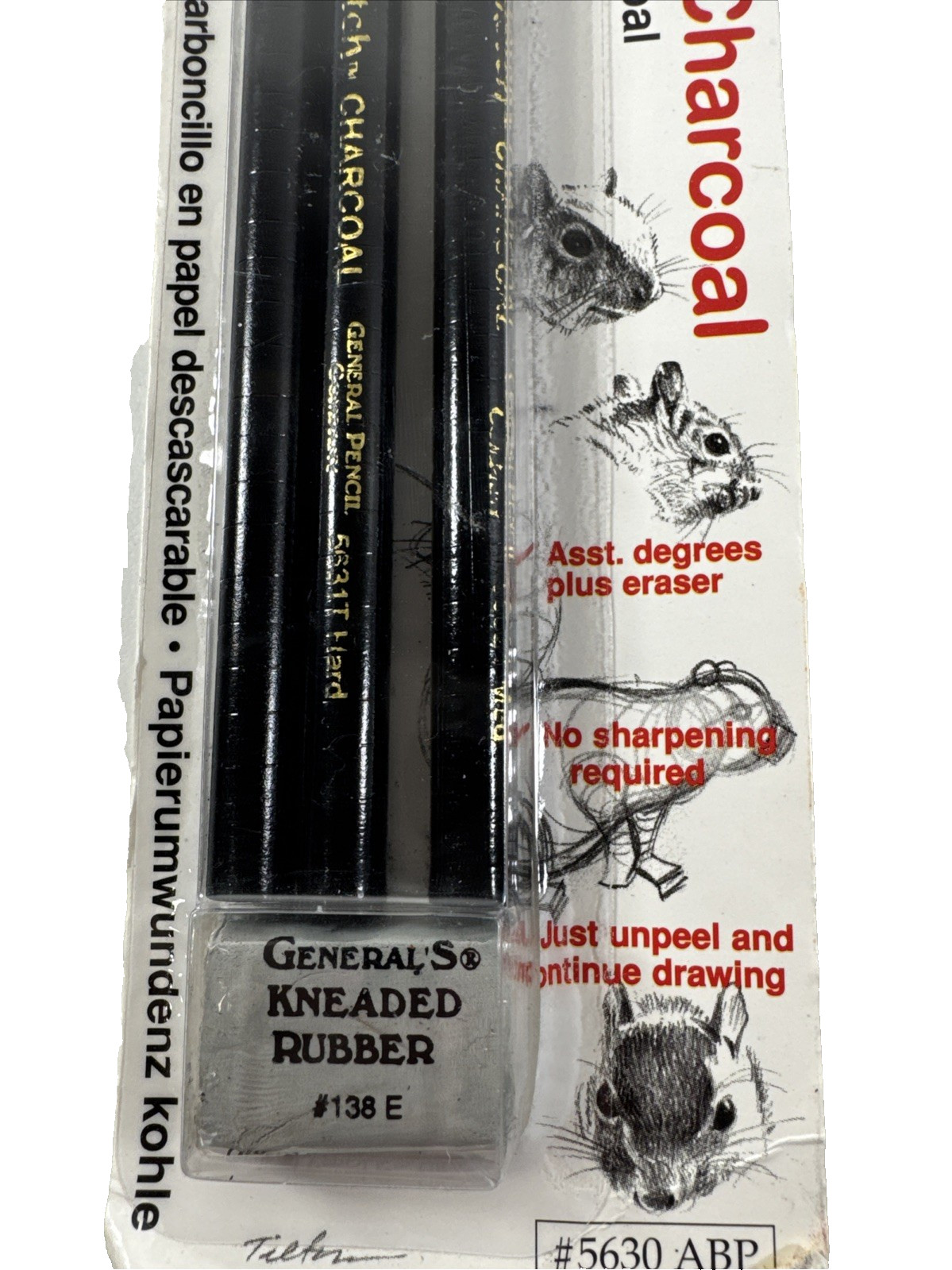 NEW OLD STOCK General’s Peel & Sketch Charcoal 5630 ABP -3 Charcoals & Eraser