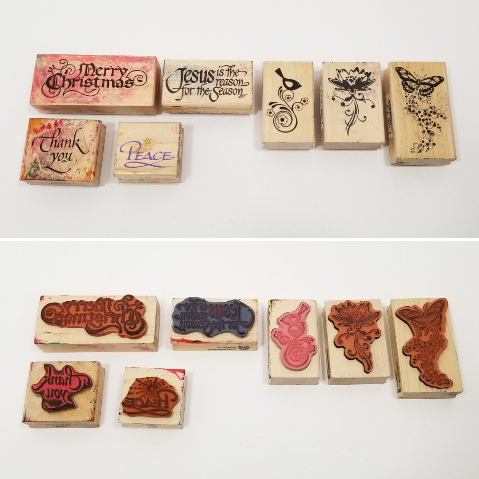 Lot of 31 Wood Mounted Rubber Stamps Crafting Mixed Nativity Silhouette Greeting