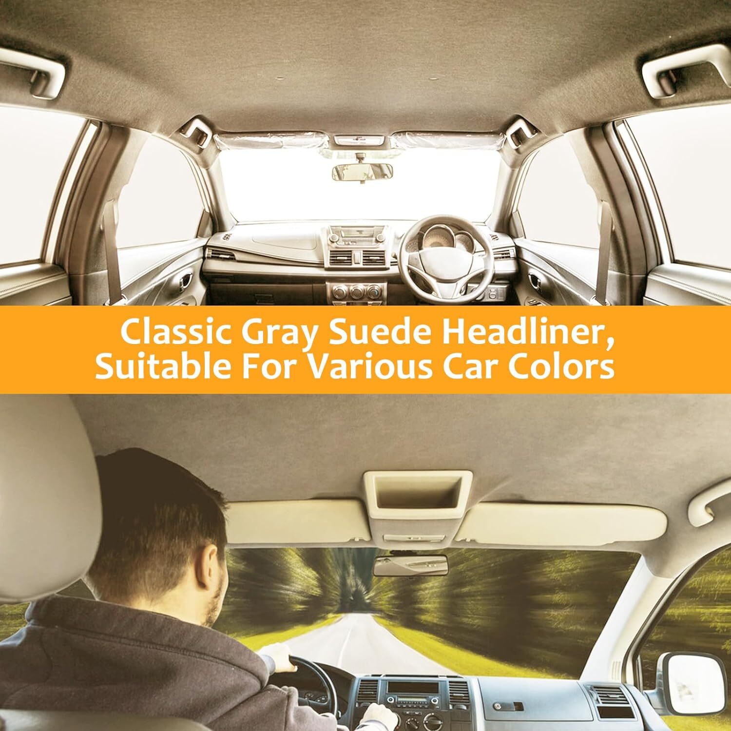 60”W Beige Suede Headliner Fabric Foam Backed For Car Inner Roof Repair
