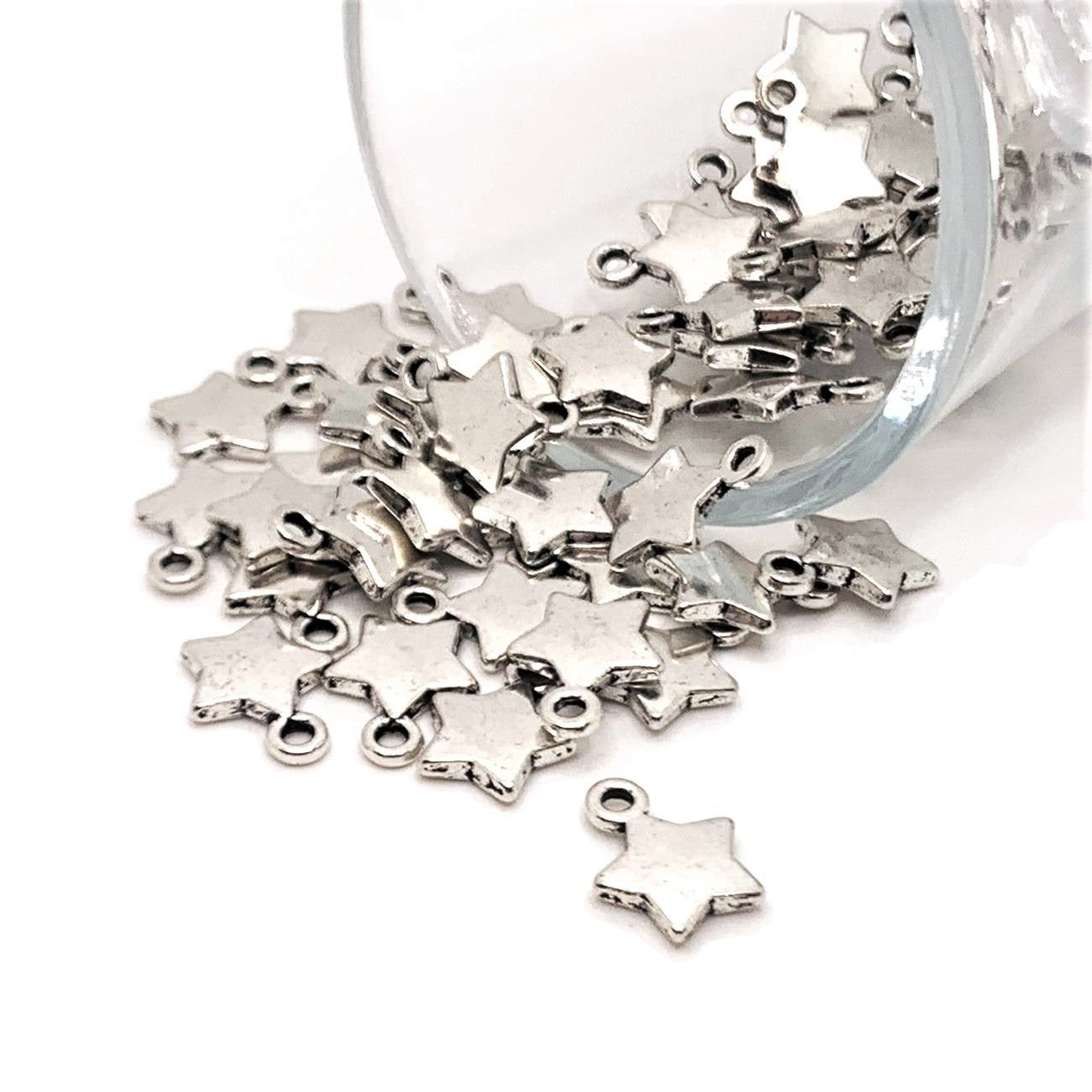 Small Silver Star Charms, 12x9mm – US Seller