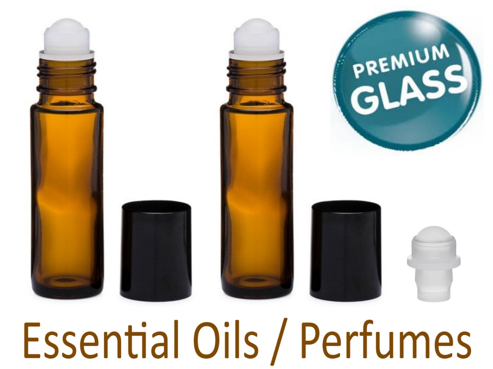 Essential Oil Amber Glass Roll on Roller Bottles 10ml Empty LOT SET Refillable