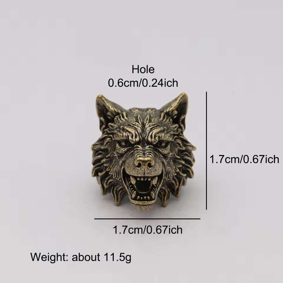 Wolf Head Brass Knife Bead EDC Paracord Lanyard DIY Outdoor Charm Rope Pendant