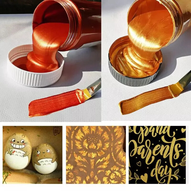 100ml Waterproof Acrylic Paint Gold Metallic Pigment Color for Textile Gypsum
