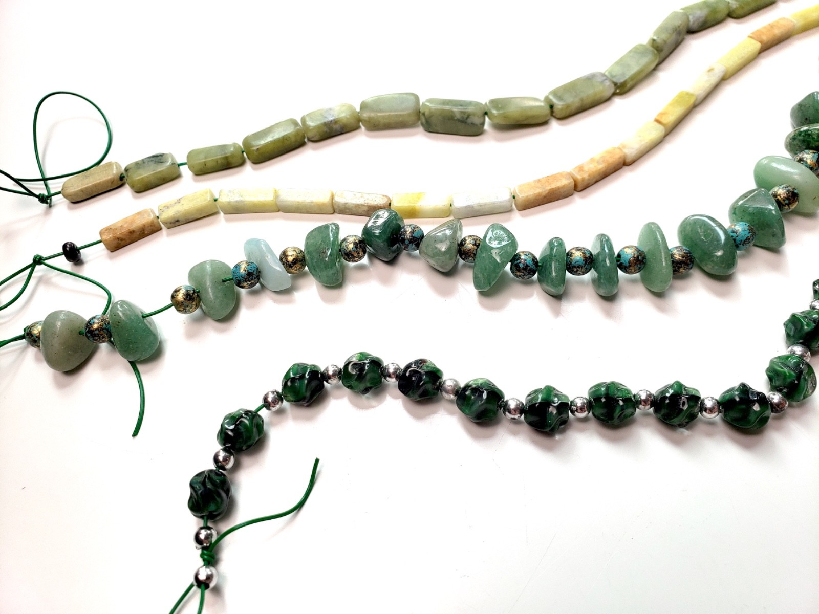 natural stone & glass beads, green hues, 15″ strands x4, jewelry, craft, hobby