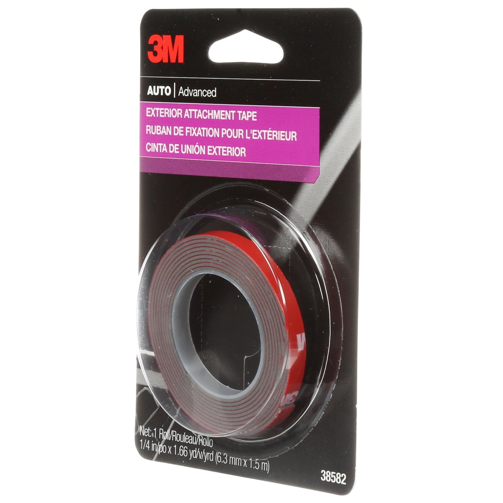 3M Auto Exterior Attachment Tape, 1/4 in x 5 ft, Heavy in. x 5 ft., Red