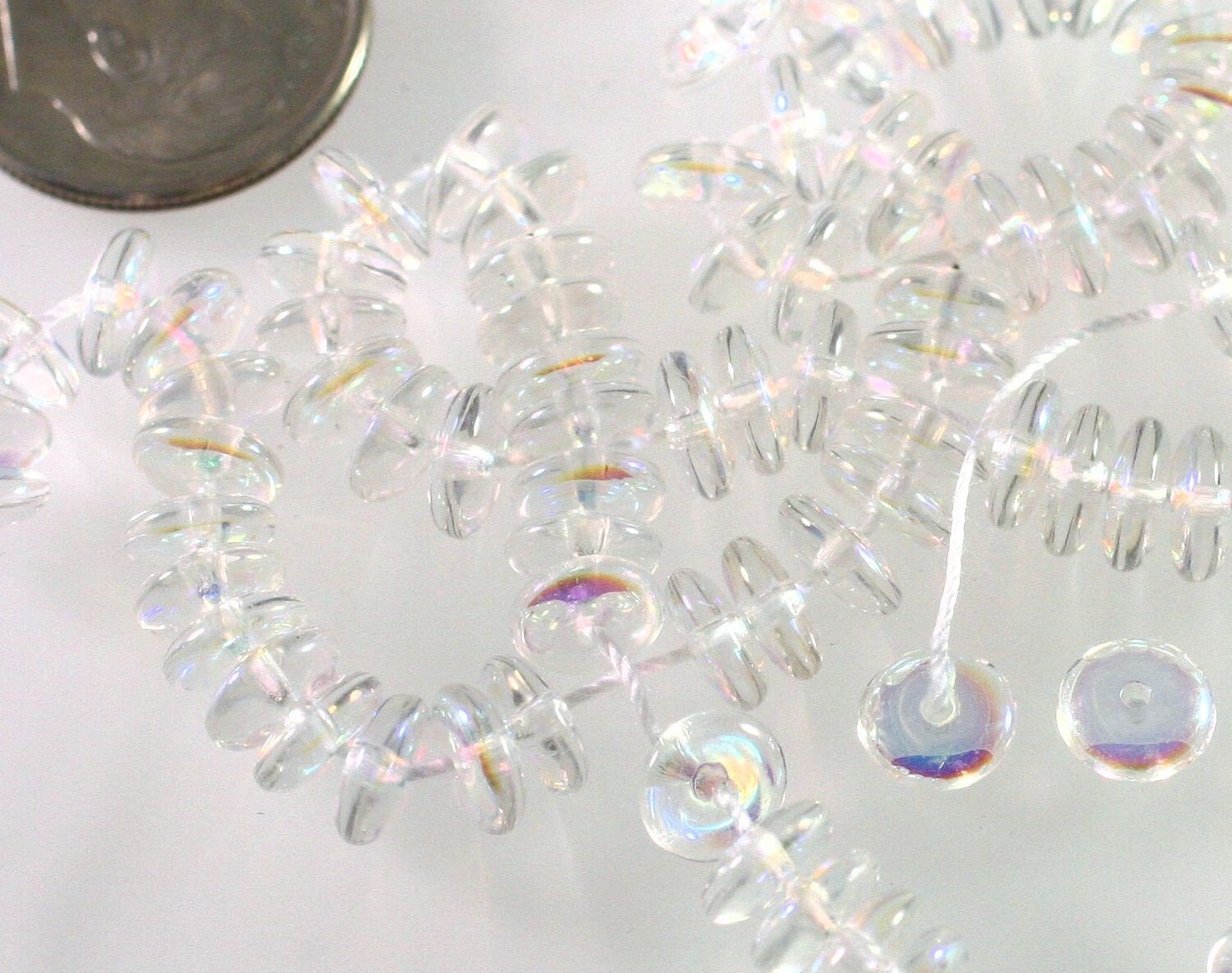 100 Aurora Borealis Clear Czech Pressed Glass 6mm Rondelle Disk Spacer Beads *