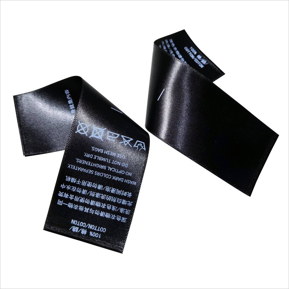 Private Design logo Custom Silk Ribbon Printed Wash Care Clothing Label Garments