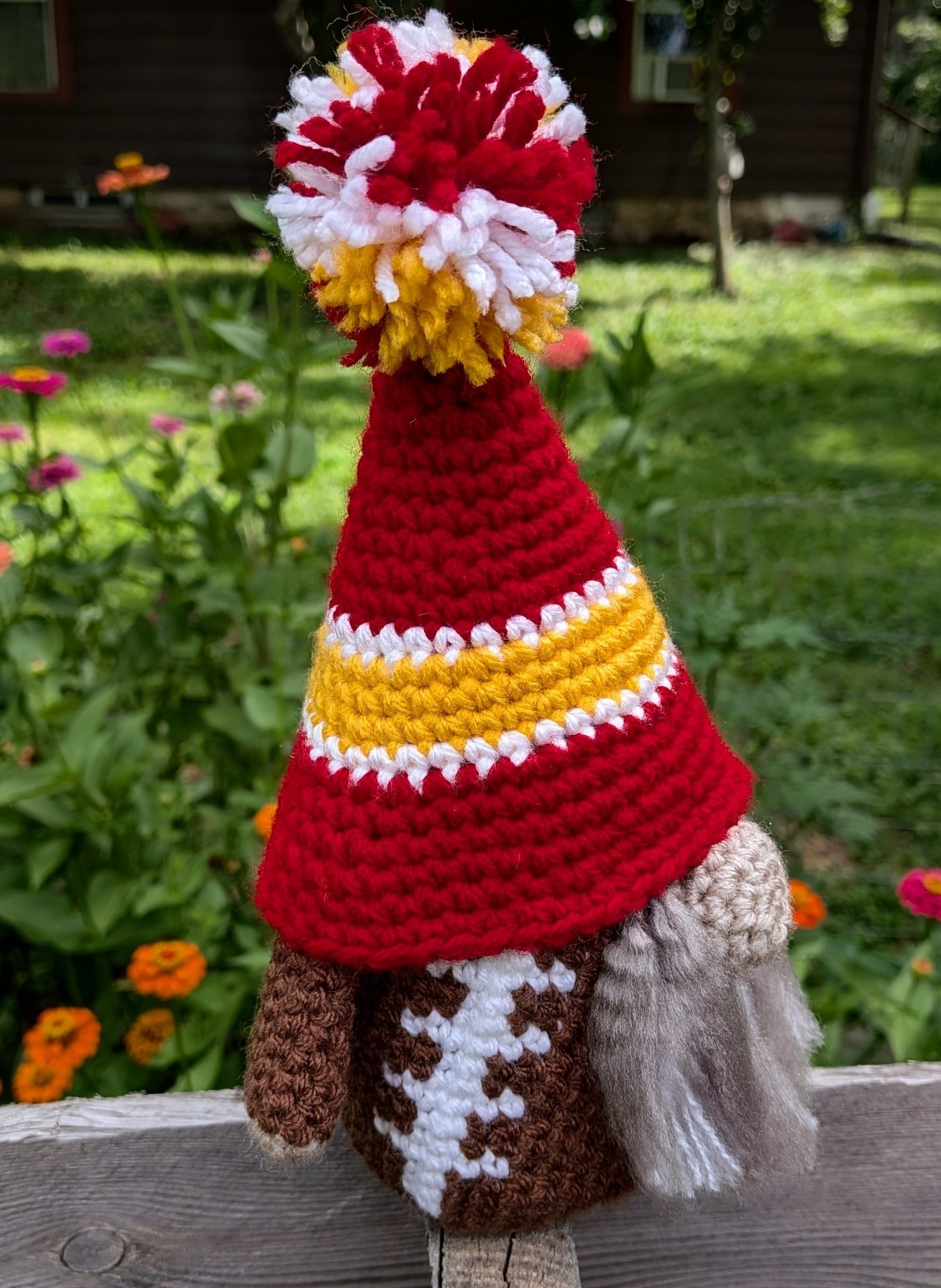 Crochet Football Gnome Handmade (Red and Yellow)