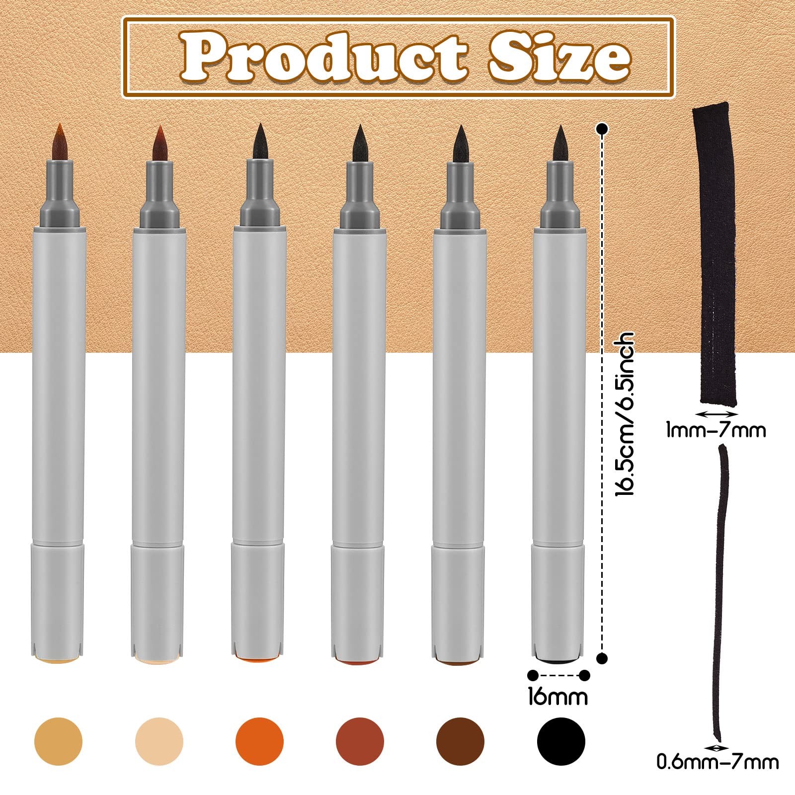 6 Pack Dual Tip Leather Dye Marker Pens for Furniture Shoe Repair Kit