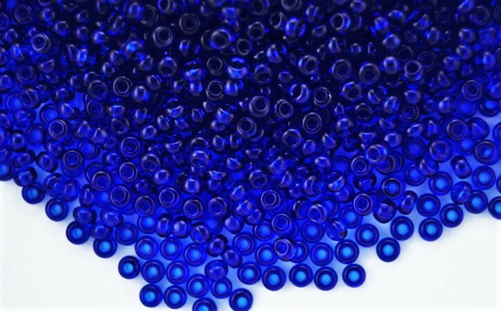 Transparent Cobalt Blue Czech PRECIOSA® glass 11/0 rocailles seed beads, 1 Hank