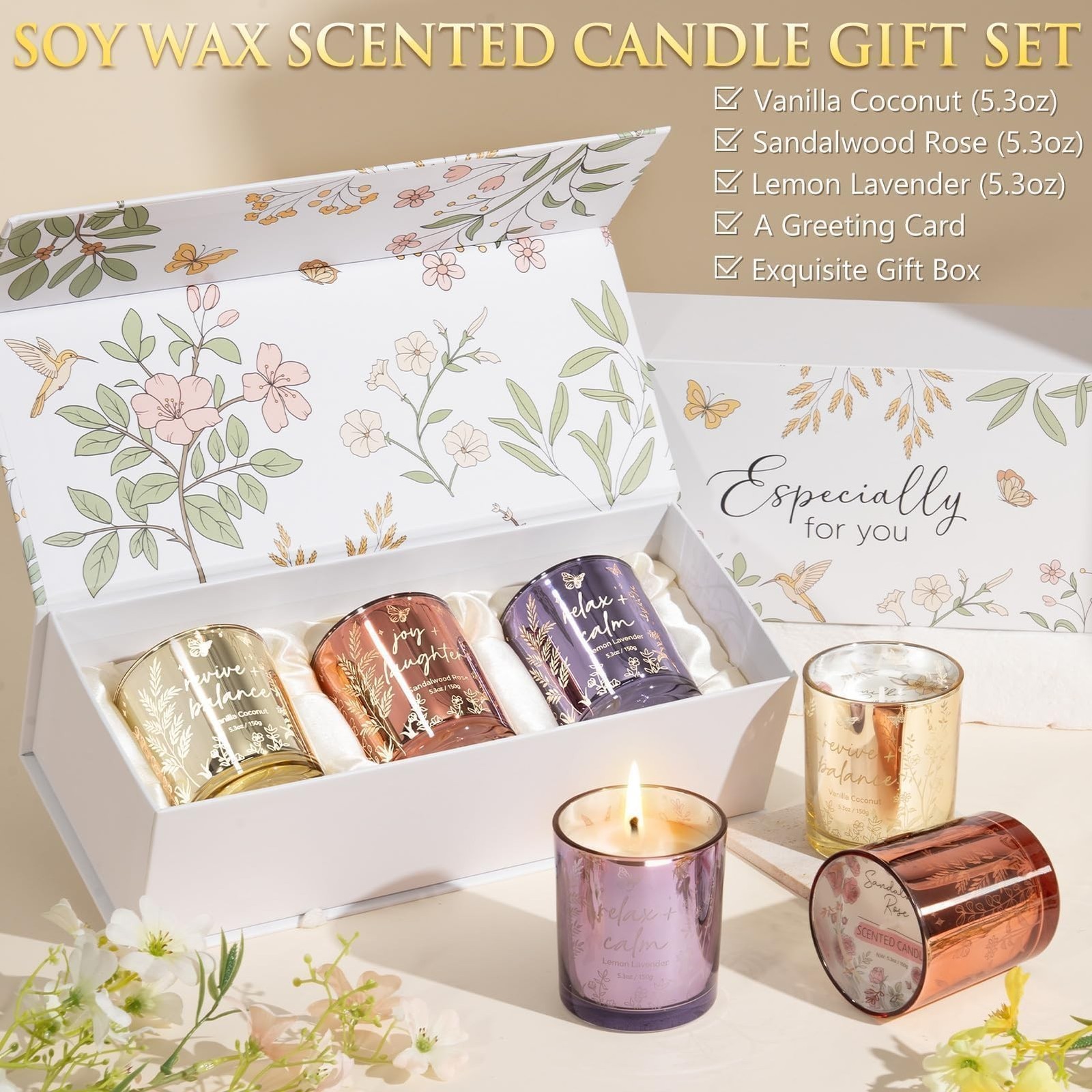 Candles for Women, 3 Pack Soy Wax Candle Gift Sets for Home Scented | Holiday…