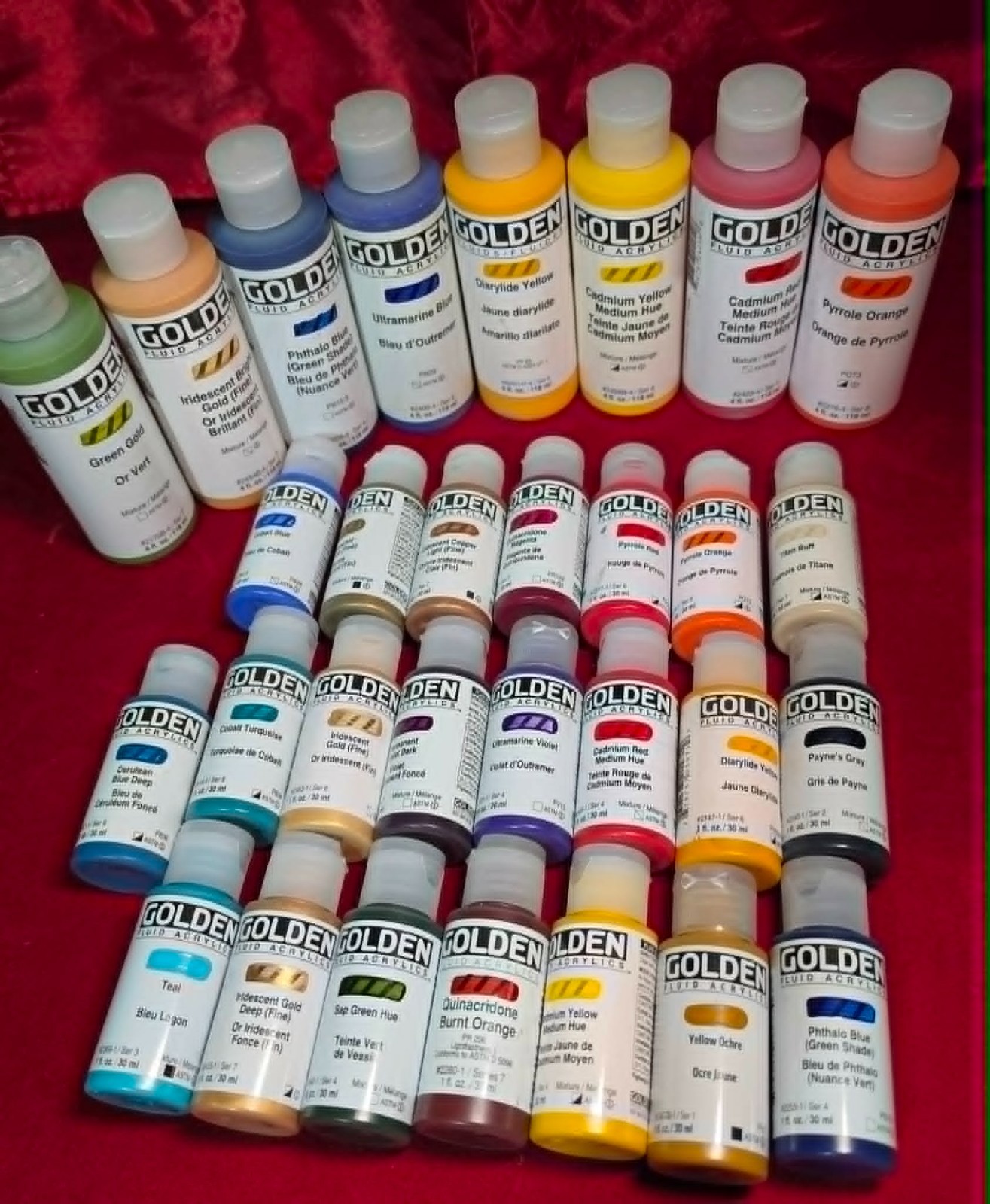 Golden Fluid Acrylics 1 fl. oz/30 ml Lot Of 22 Sealed & 8 4oz No Dupl Free Shi