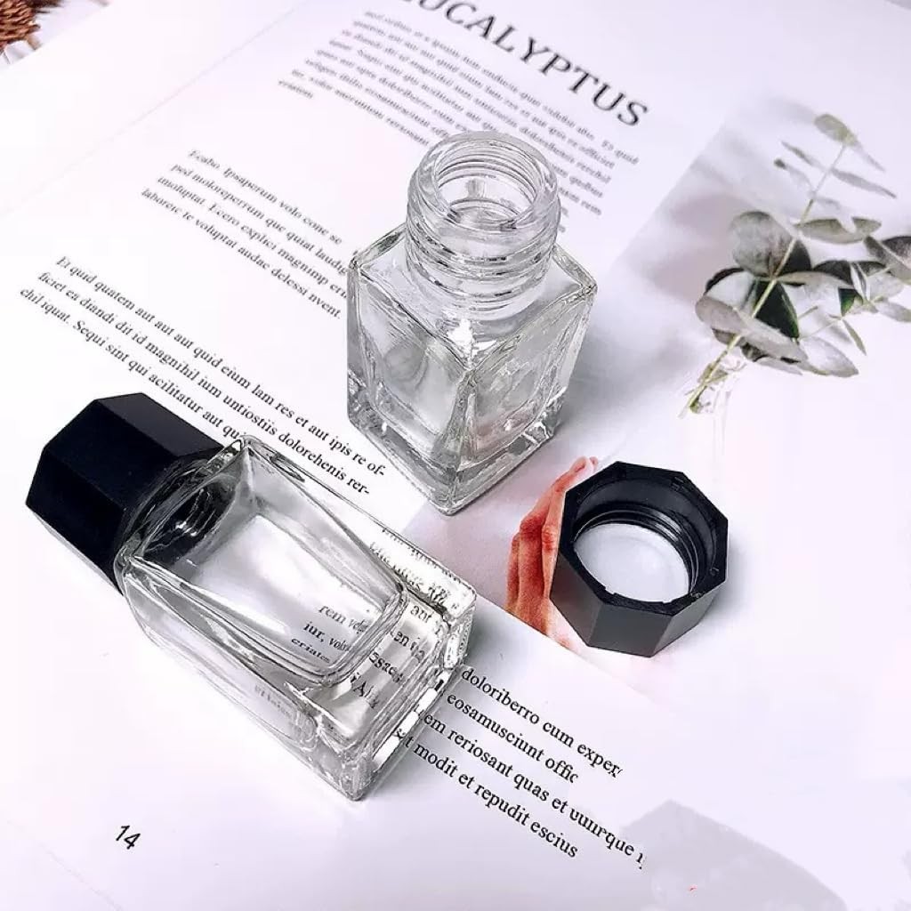 2 Pcs 20ml Clear Glass Jars Empty Refillable Ink Vials Containers with Black ABS