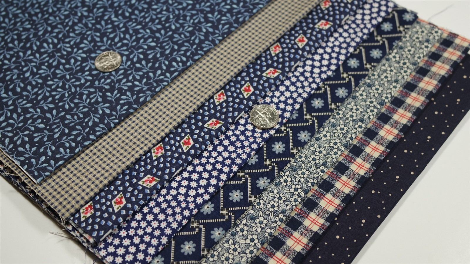 Indigo Navy Vintage Blue Calico Floral Dot Stripe Vintage Quilt Fabric Scrap Lot