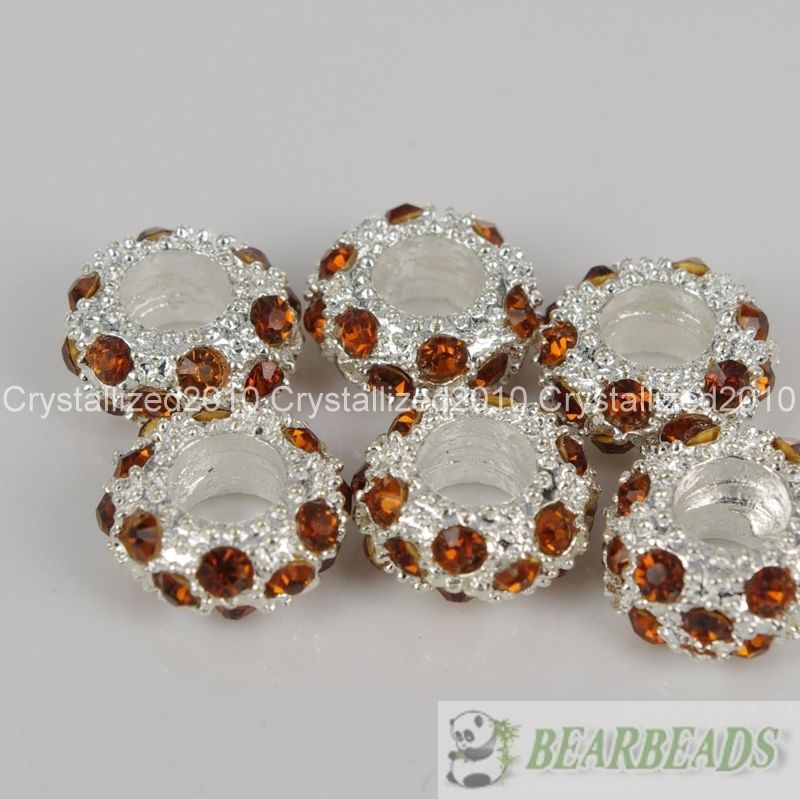 50Pcs Big Hole Crystal Rhinestone Pave Rondelle Spacer Beads Fit European Charm