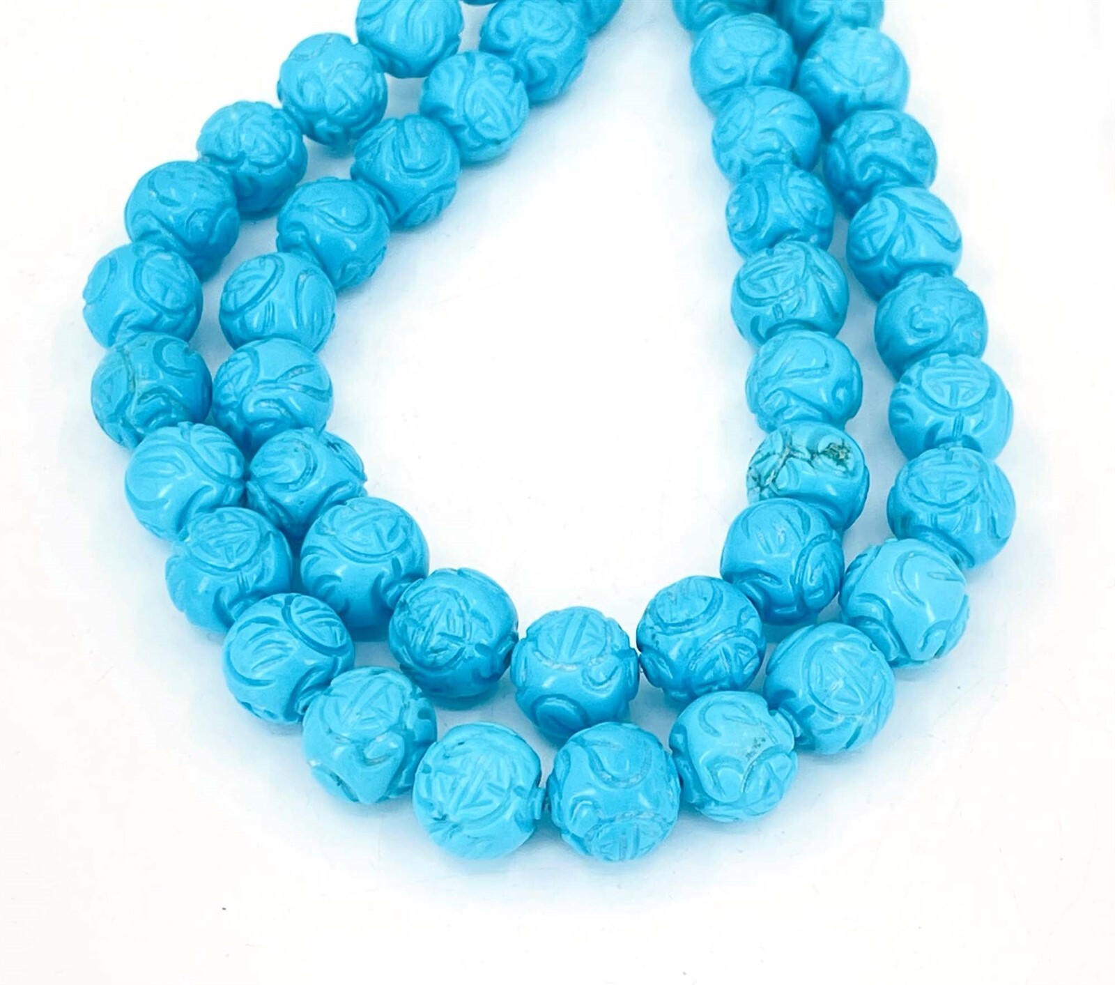 8 Hand Carved Flower Blue Turquoise Round Beads 12mm