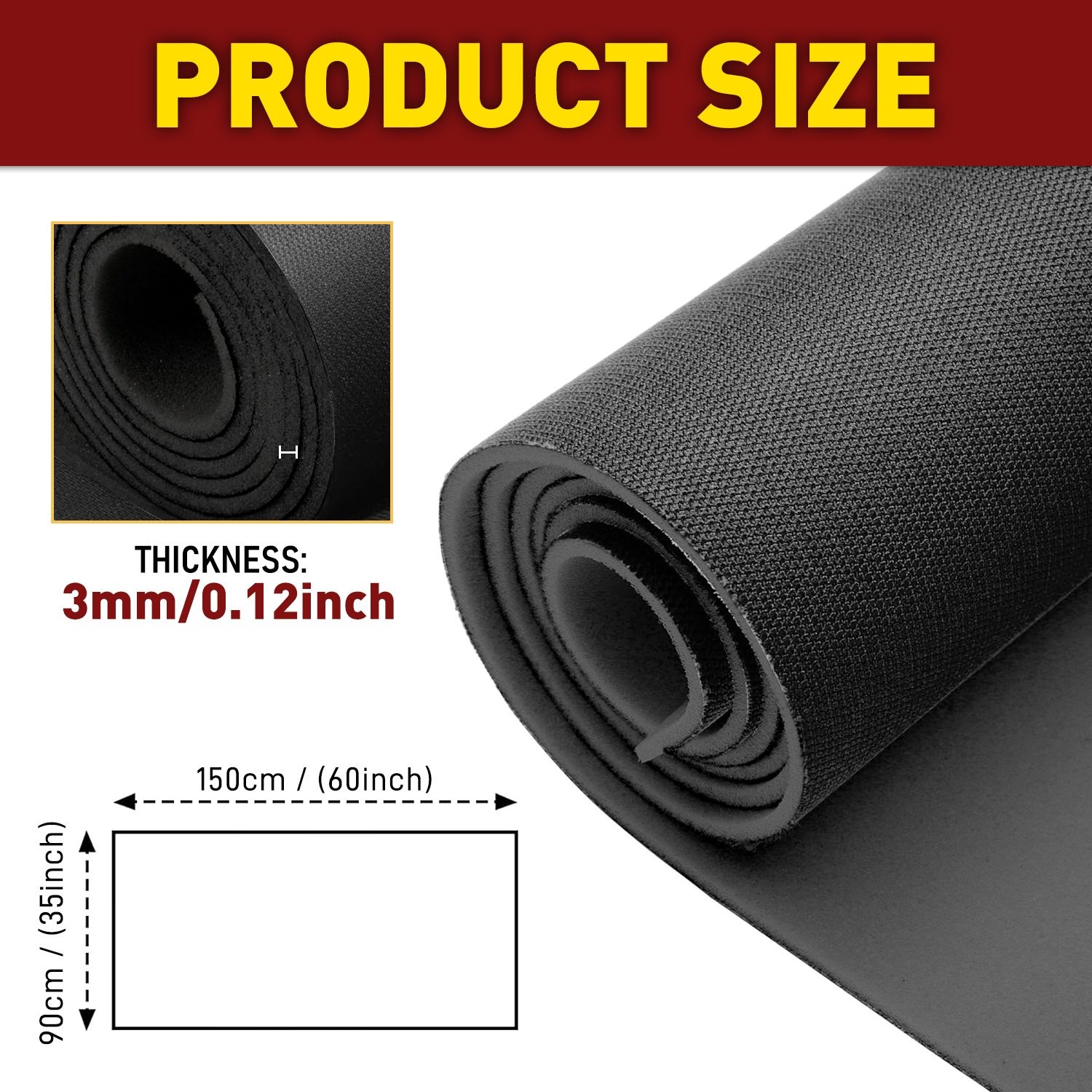 1/8″ Thick Flat Knit Headliner Fabric Foam Auto Roof Repair Upholstery Black