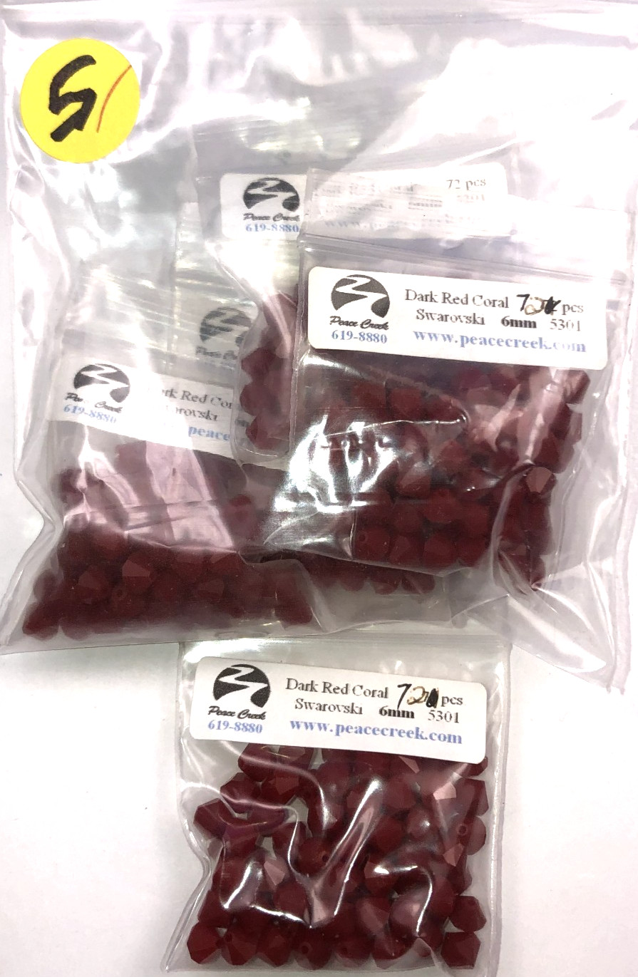 Swarovski Crystal 6mm (360 pcs) Dark Red Coral #5301 (5 baggies of 72)