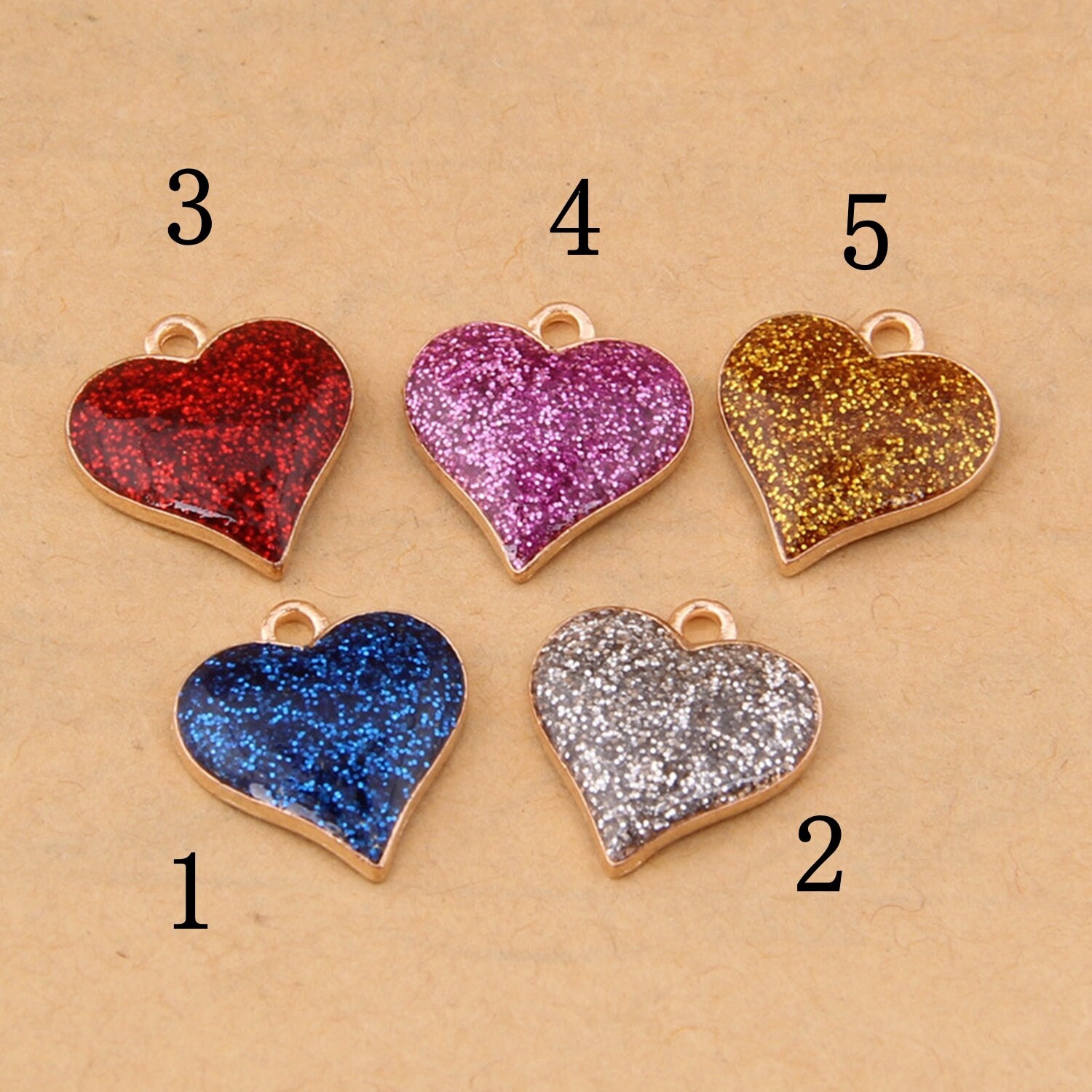 Clearance 20PCS Enamel Gold Tone Heart Charms Pendants, Red, Gold, Blue GC54