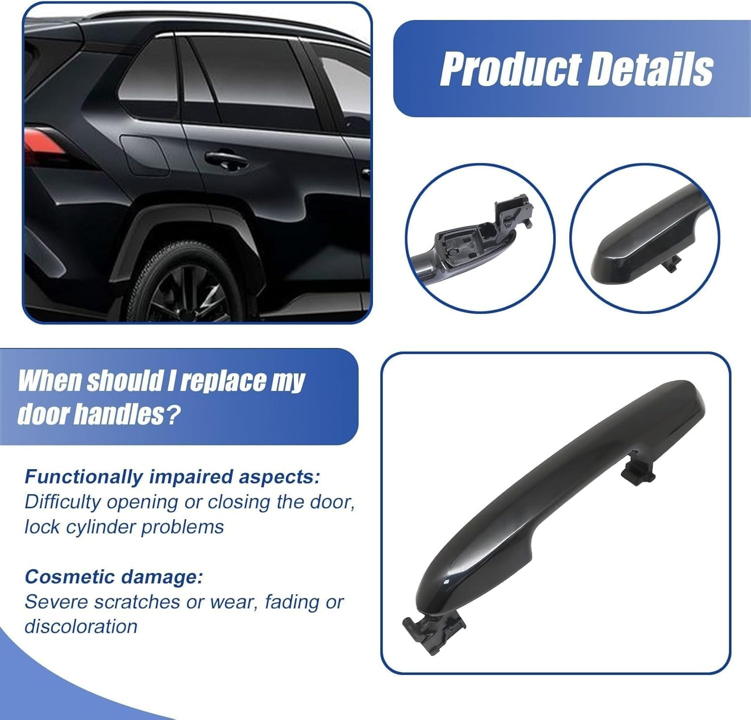 Exterior Door Handle Rear Left Driver or Right Passenger for Toyota Rav4 2017-20