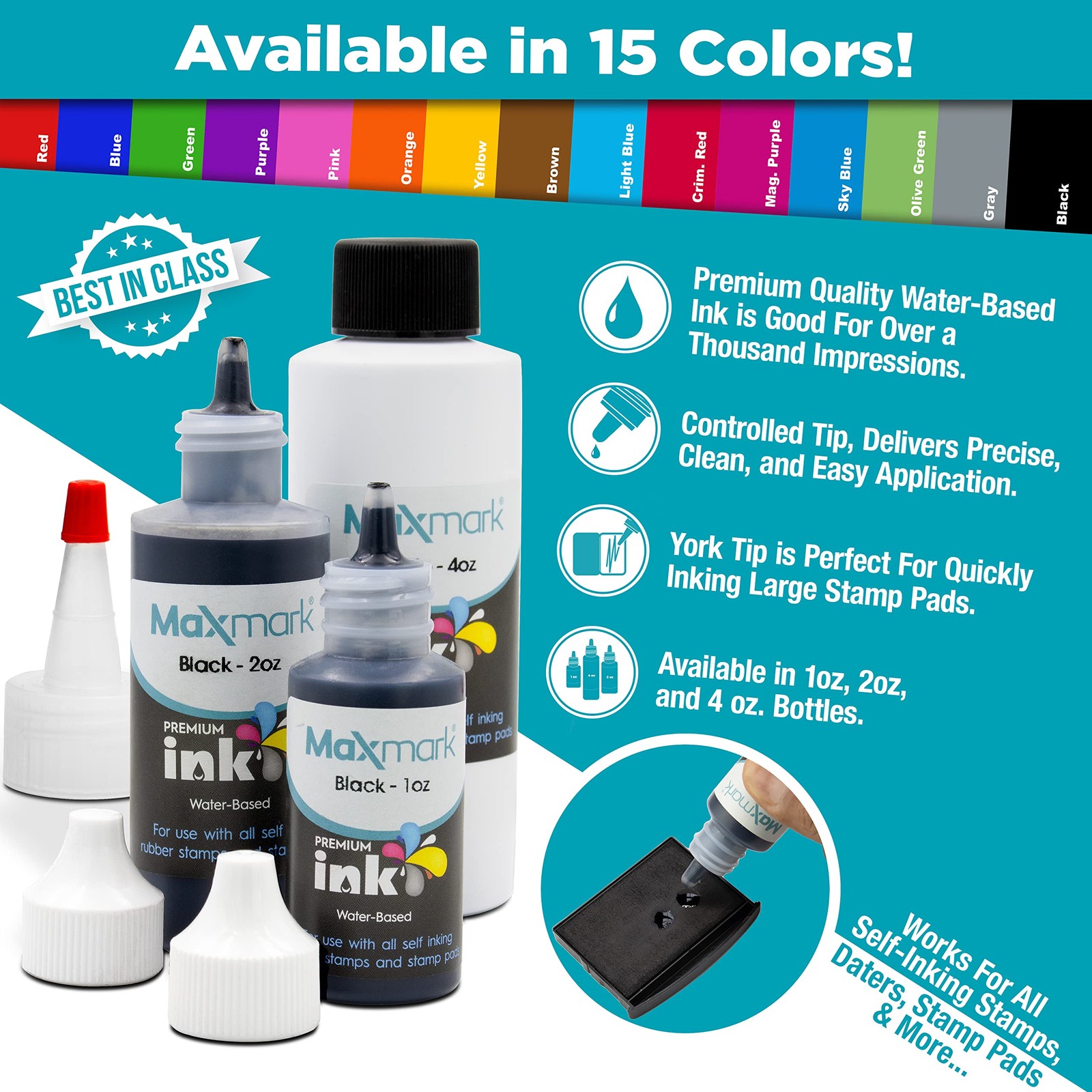 Premium Black Refill Ink Control Tip Bottle SelfInking Stamps Office 4 oz