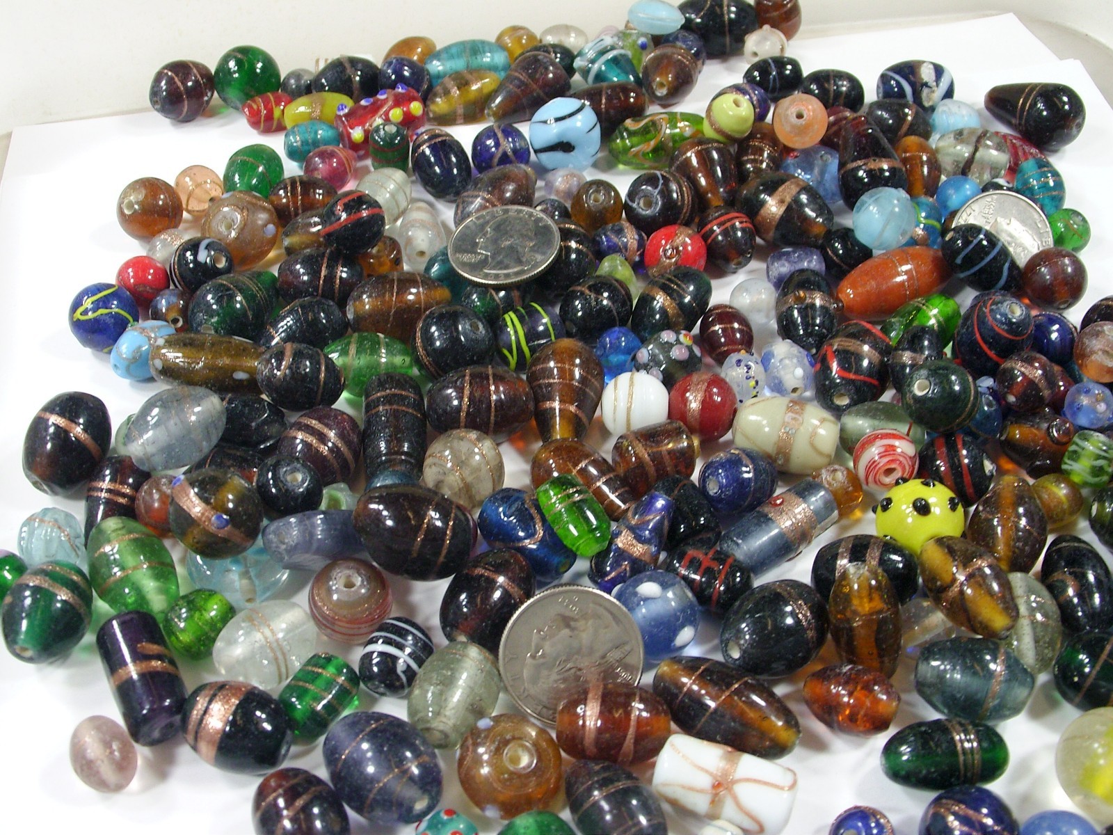 2 Pounds Assorted Shapes and Sizes Old Stock India Handmade Glass Beads (Y-68)⭐
