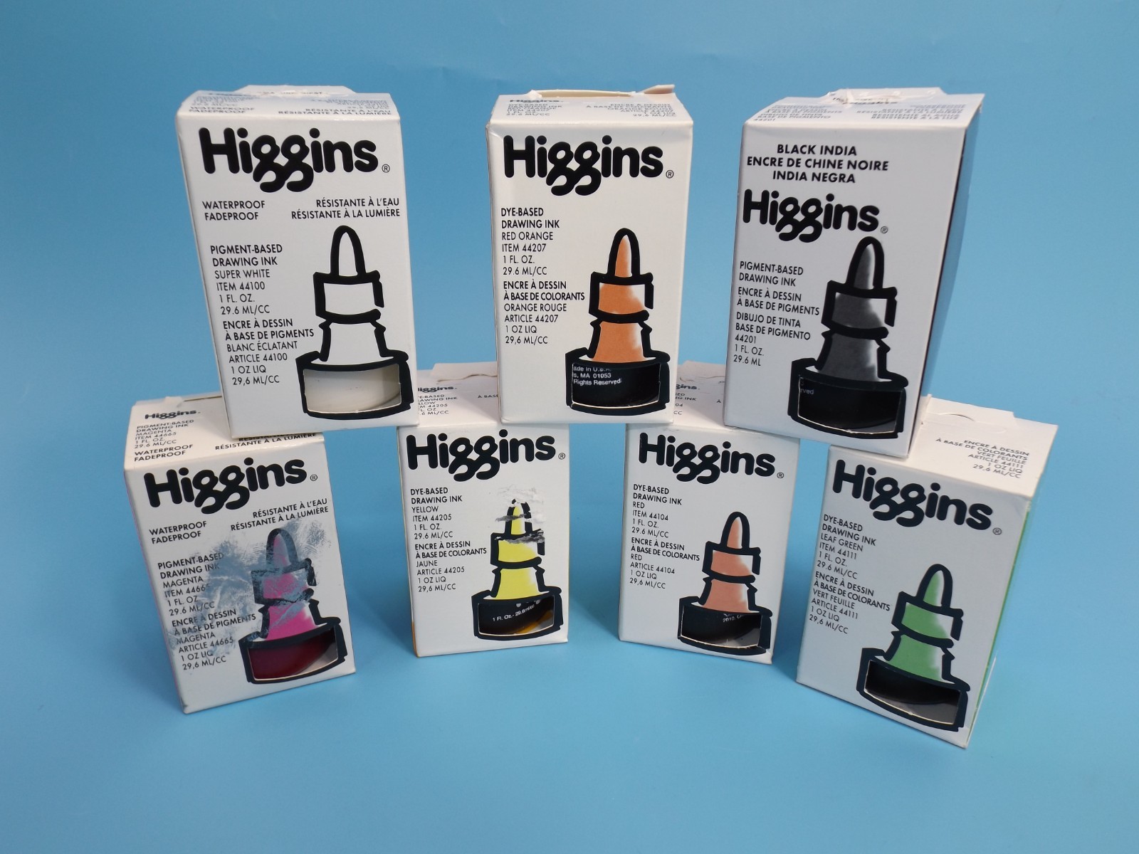 Higgins Pigment-Based Waterproof Drawing Ink 1 fl oz ea. – Set of 7 colors !