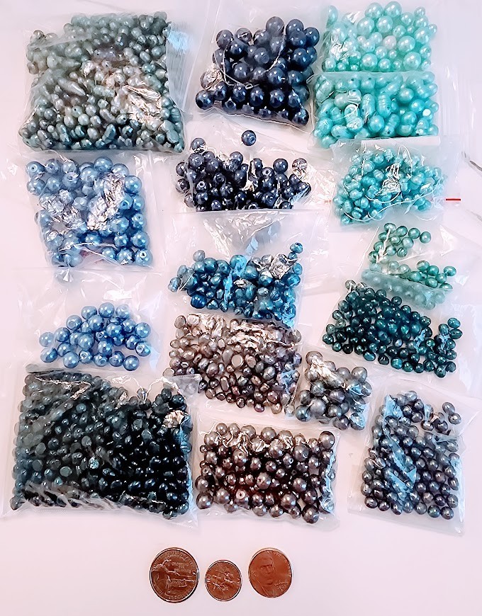 Blue Pearl Assorted Beads 10mm or less, 16 pkgs, 1.9 lbs