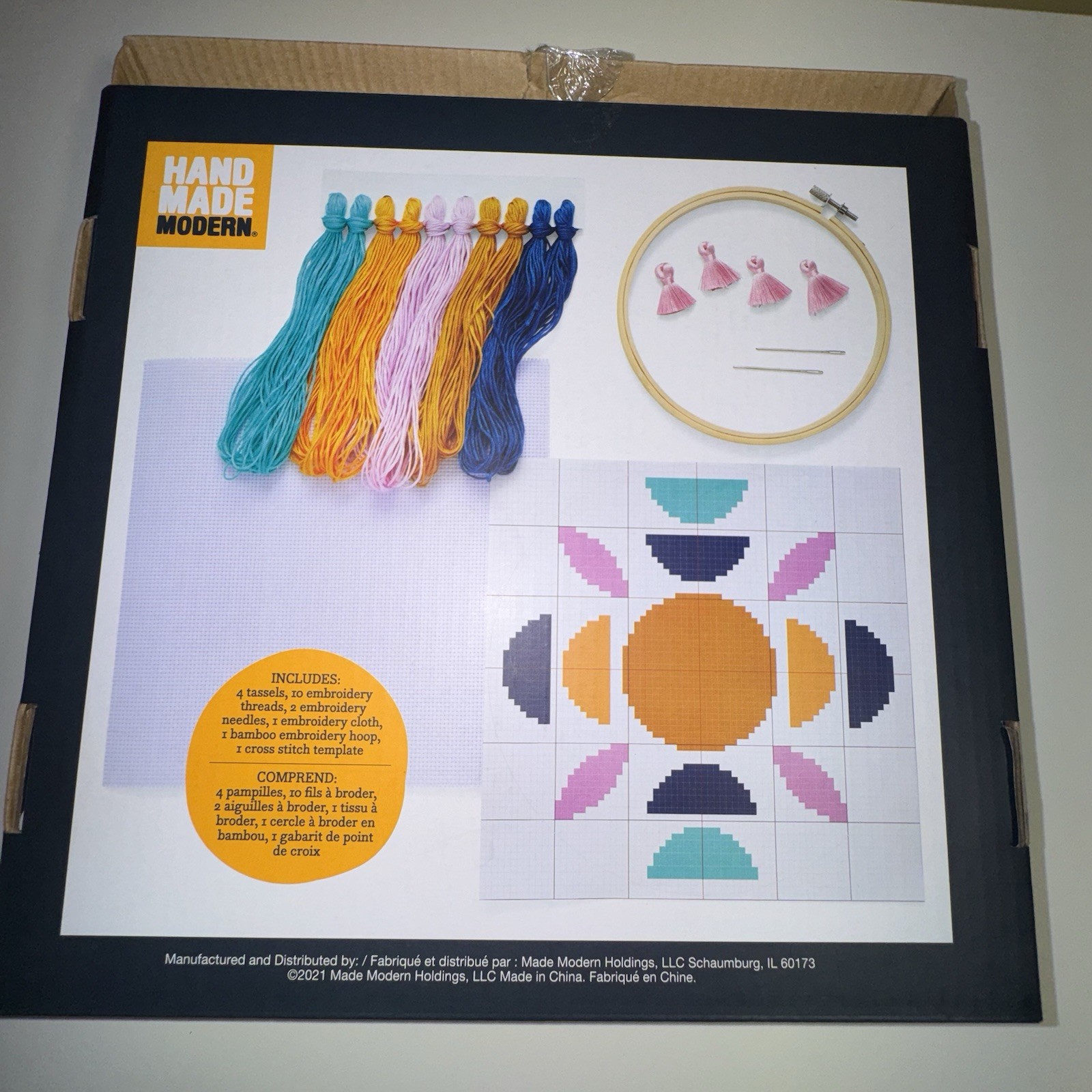 Hand Made Modern, Geo Cross Stitch Kit – Started – Extra Thread & needles