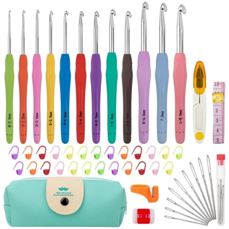 40 Pcs Crochet Hooks Set Steel Pastel 14 Pcs Ergonomic Easy Grip Bright