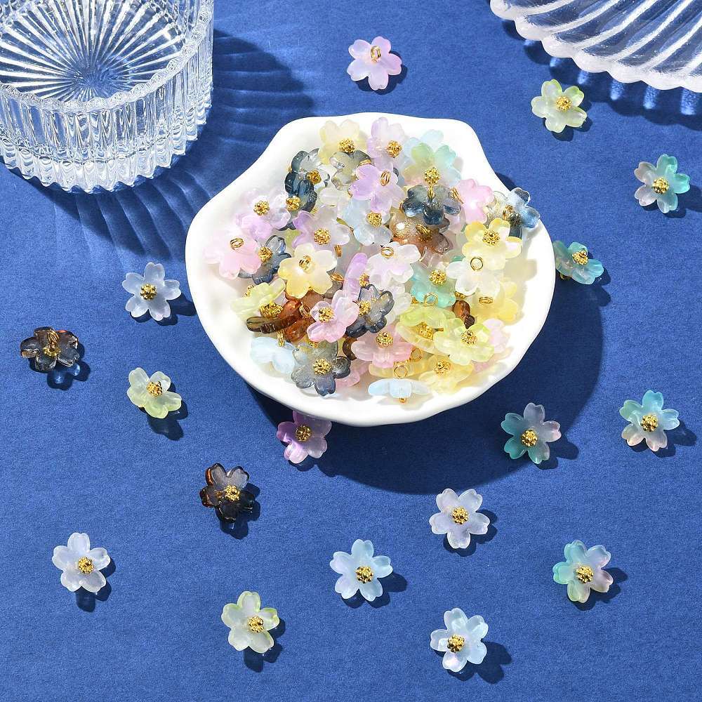 90pcs Gradient Glass Flower Charms Floral Charms for Jewelry Making DIY