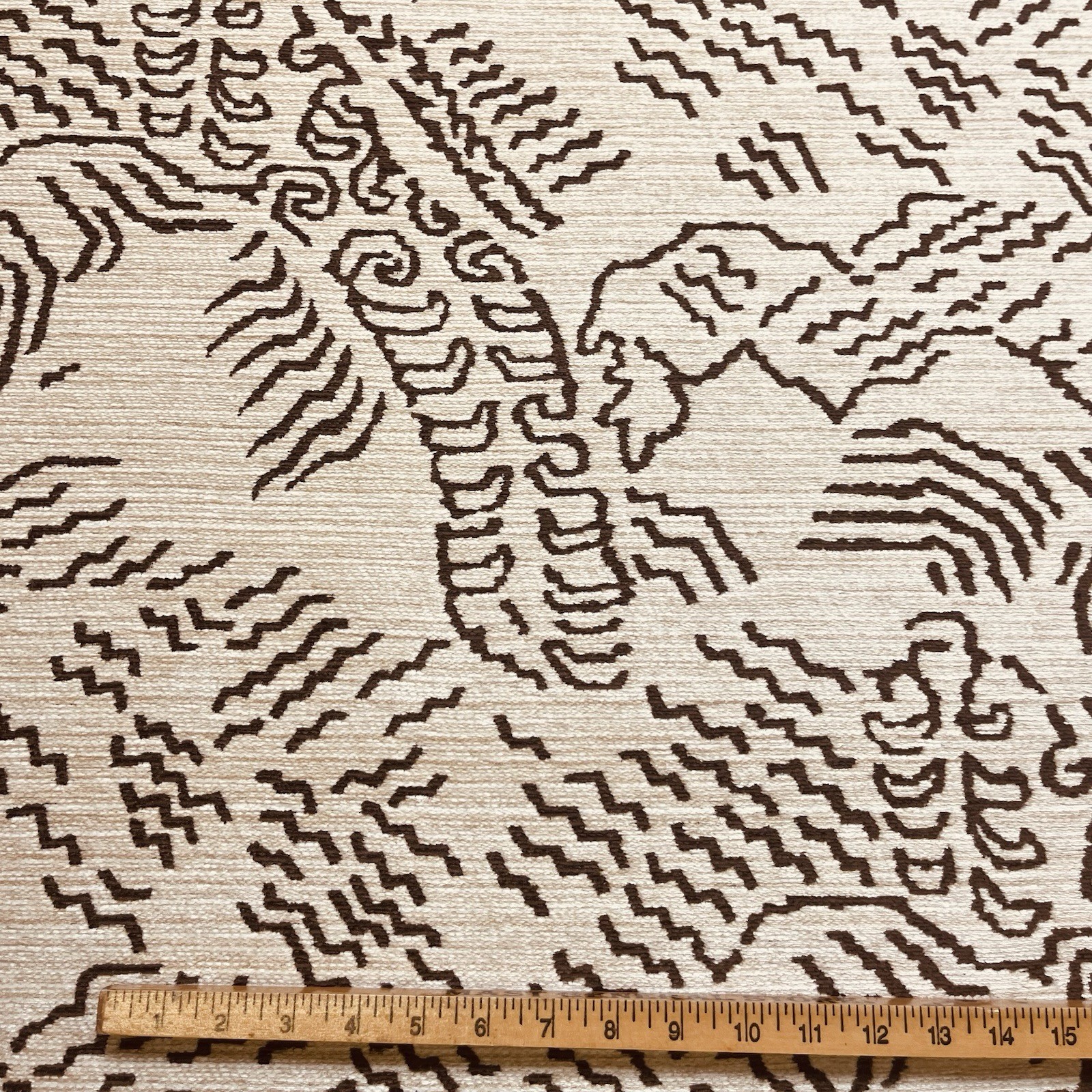 ABSTRACT TIBETAN INSPIRED UPHOLSTERY FABRIC MOURA IN CASHMERE 3.875 YARDS