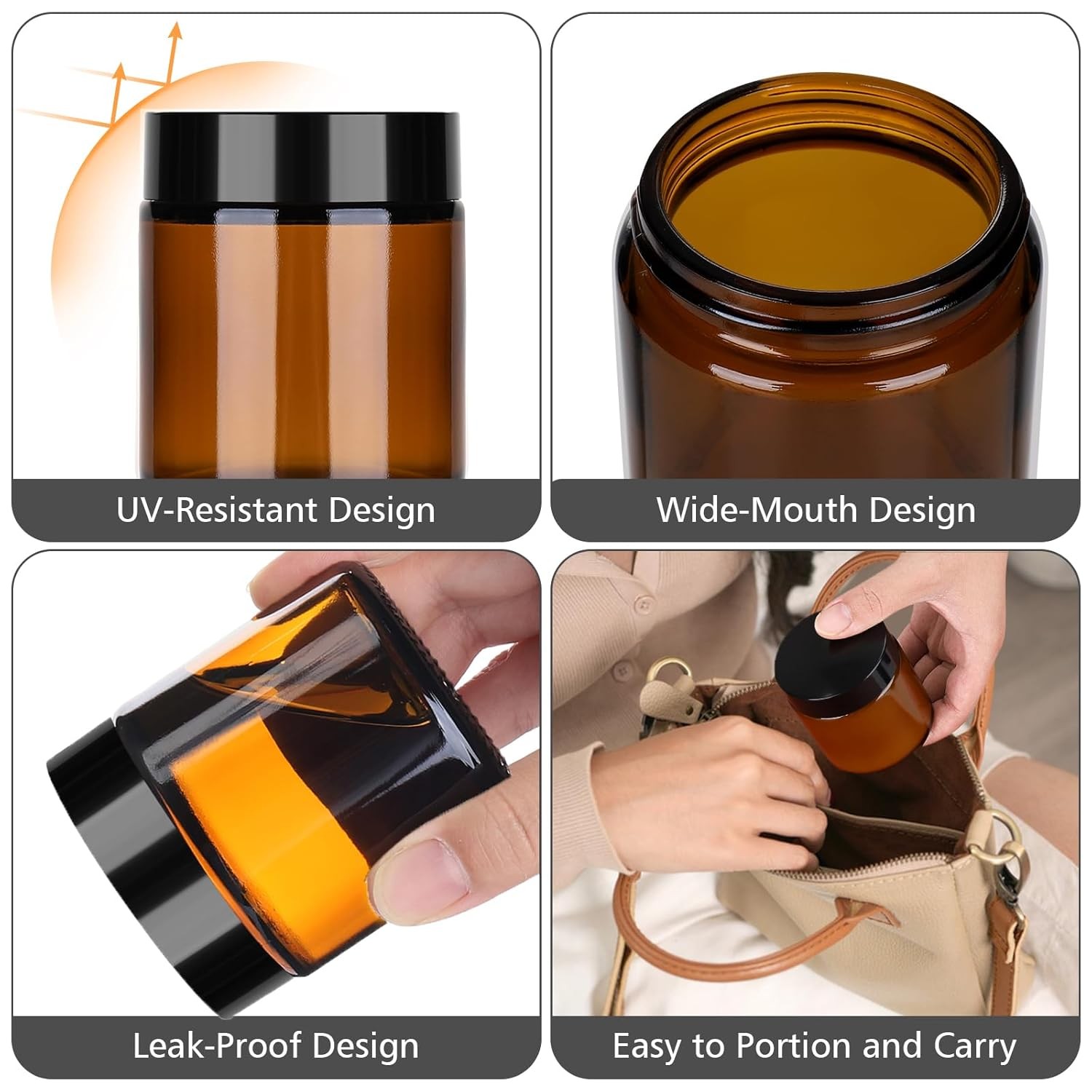 Amber Glass 8 oz Candle Jars 2 Pack with Black Lids Inner Liners Glass Candle