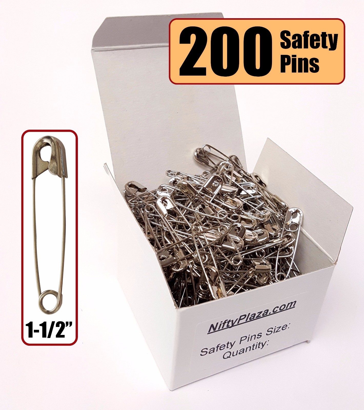 NiftyPlaza Large Safety Pins – 200 Pack – Size 1-1/2″, Heavy Duty, FREE SHIP