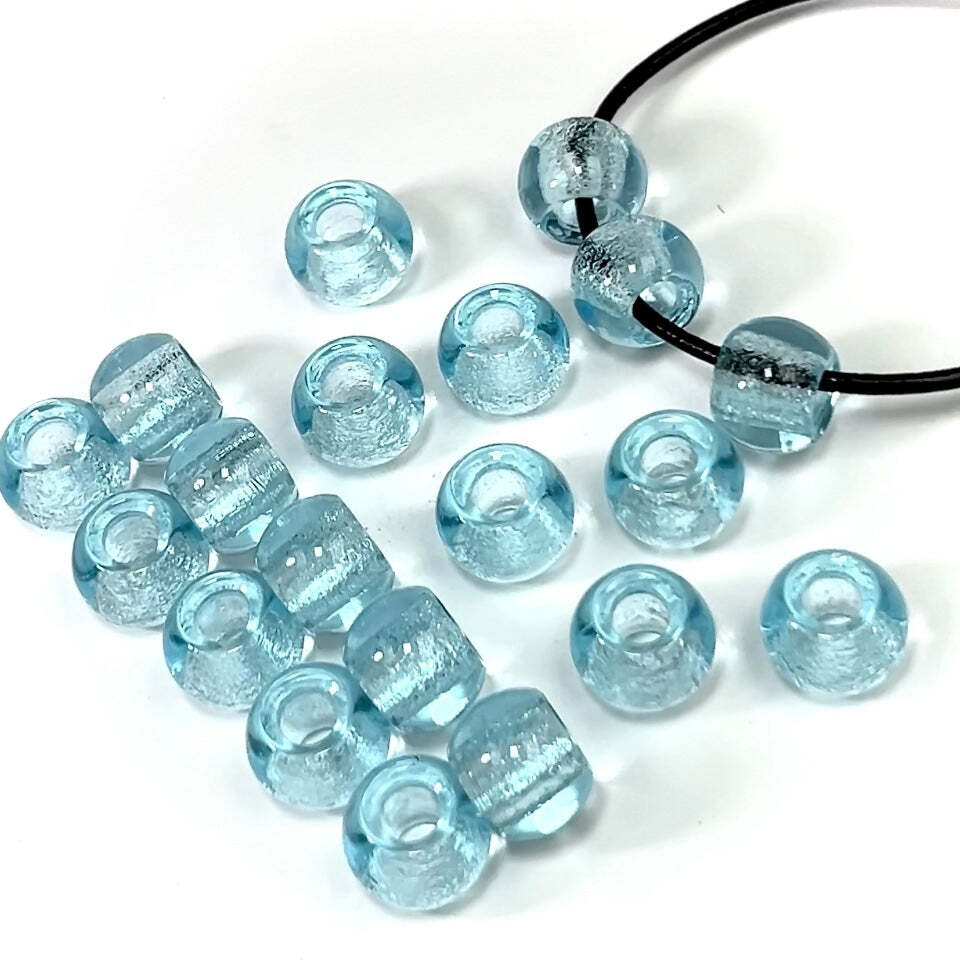Czech Glass Druk Large Hole Beads 12mm Aqua blue with matted hole 12pcs J512