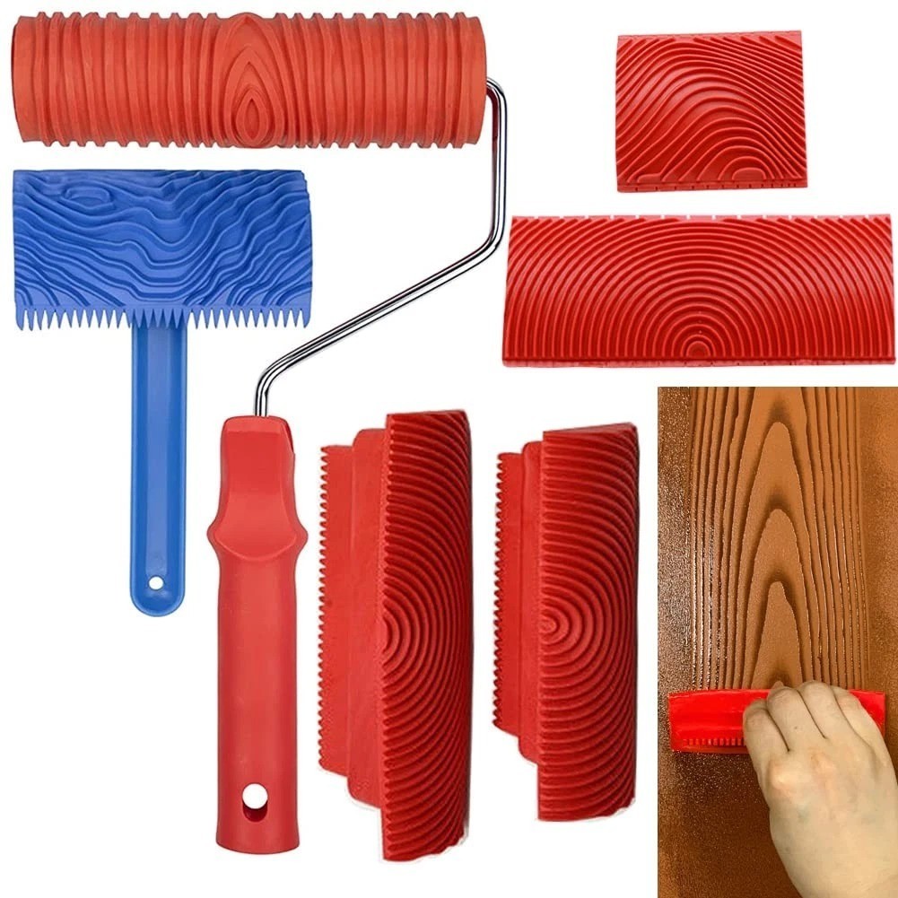 6PCS Wood Grain Painting Tool Set Faux Wood Graining Roller Rubber DIY Kit