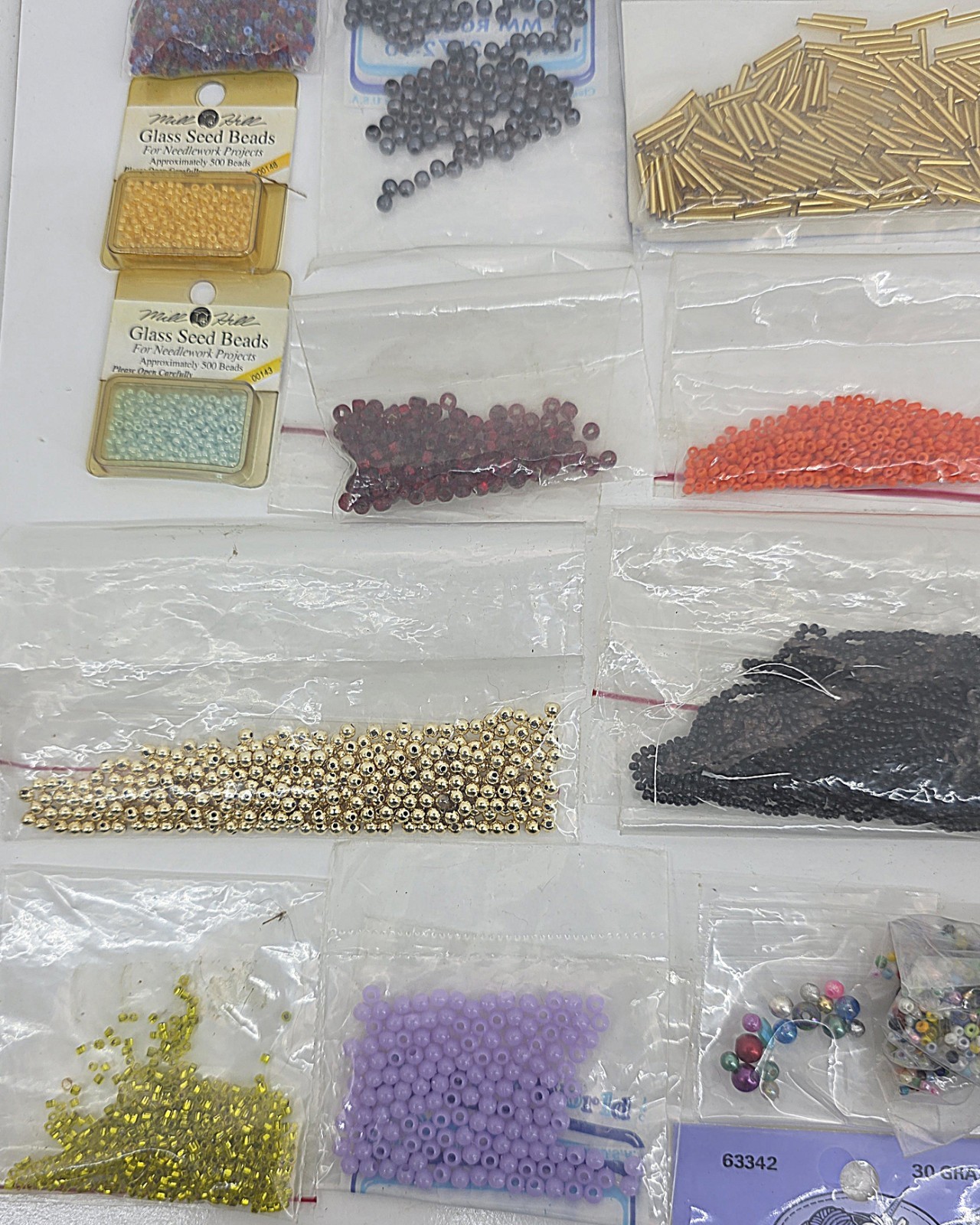 Seed Bead Lot Mixed Sizes, Colors & Materials, 33 packs 2.3 Lbs