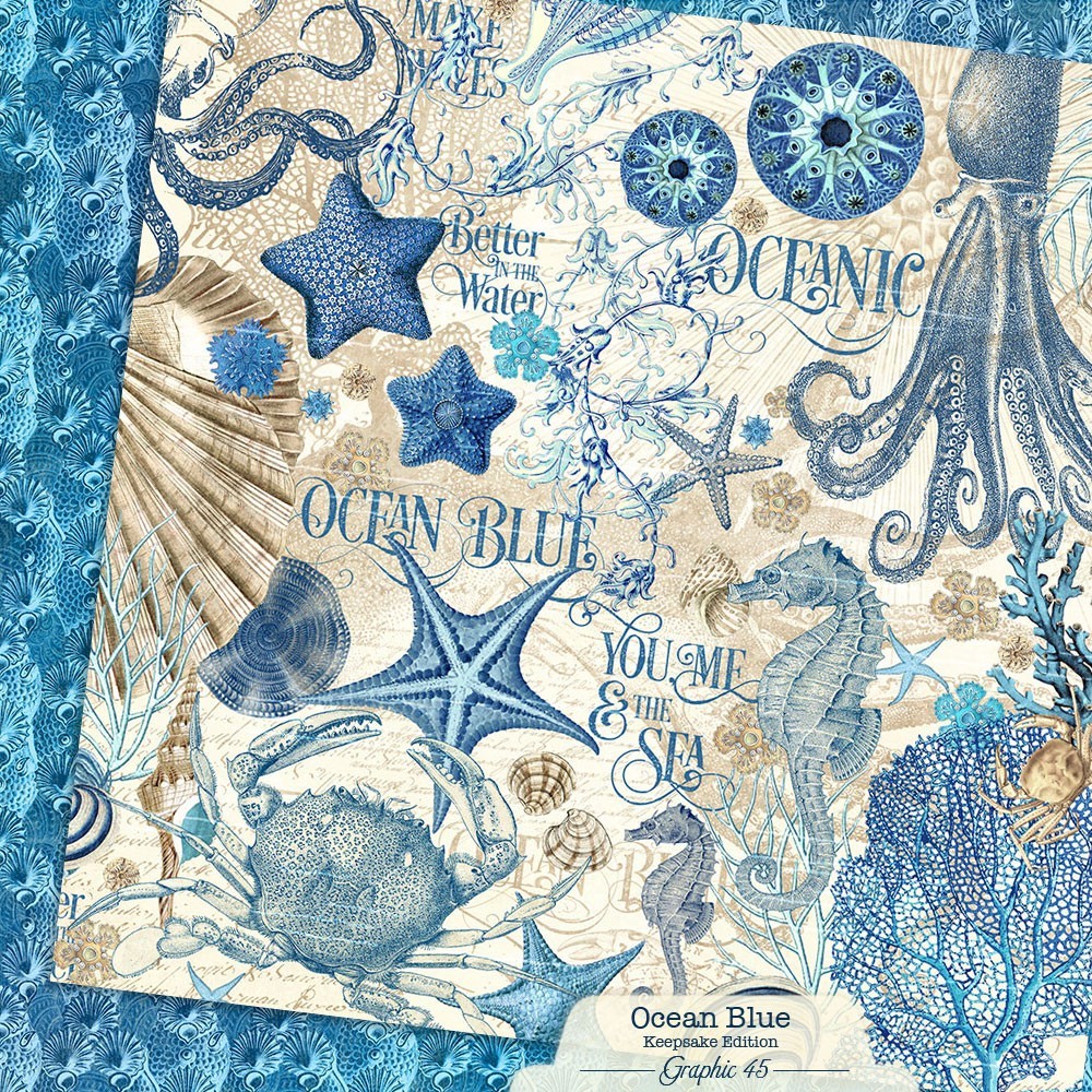 Graphic 45 OCEAN BLUE (12 Sheets) 12×12 Paper Collection *Keepsake Edition* Set