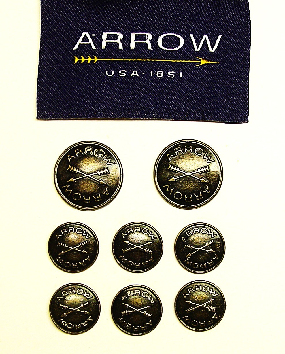 ARROW replacement buttons 8 Dark Bronze metal signature buttons Good Used Cond.