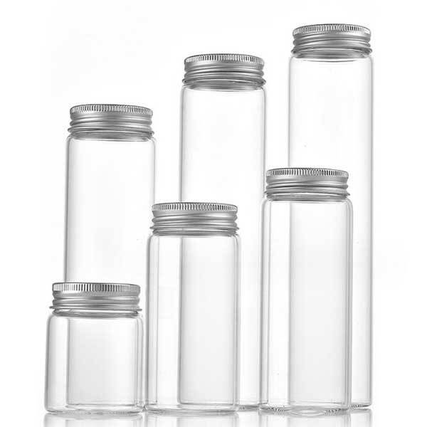 Luxurious 5ml-200ml Empty Transparent Glass Storage Bottle Aluminum Silver Cap