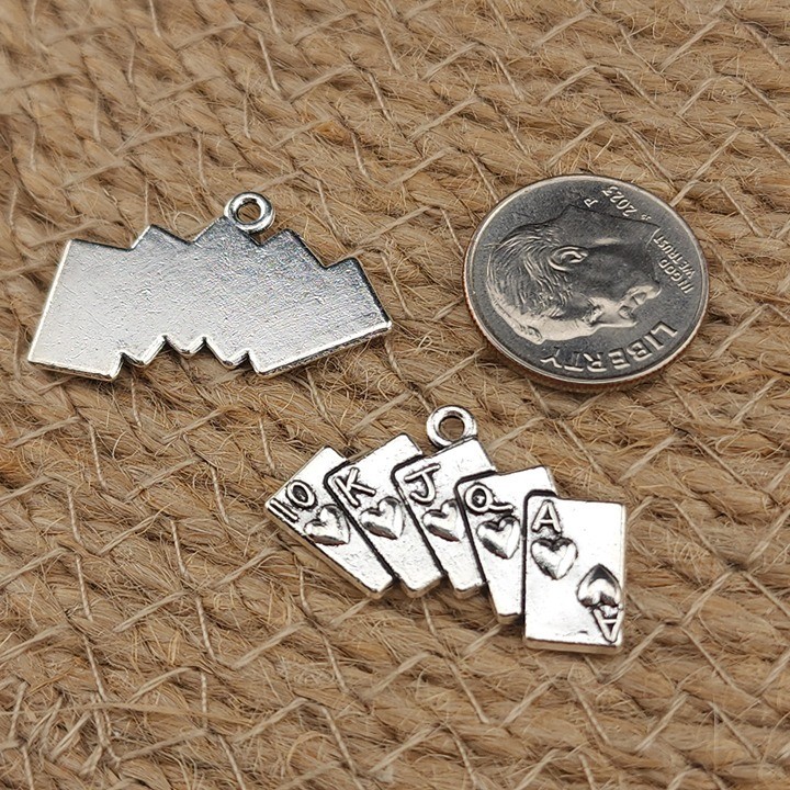 8pcs Playing Cards Charms, poker royal flush, jewelry making supplies