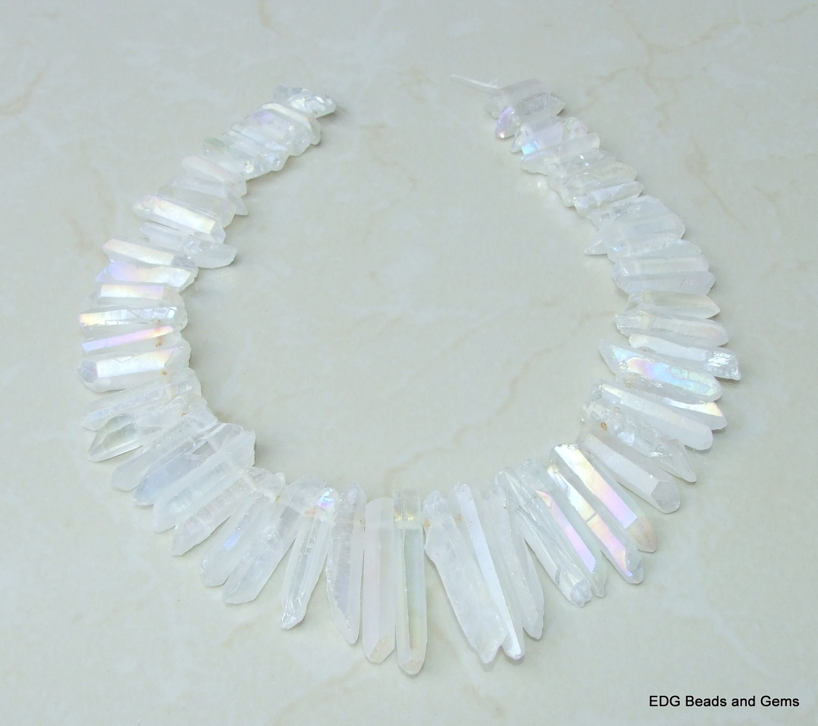 Clear AB Titanium Quartz Crystal Points Strand Raw Rough Pendant Beads Healing