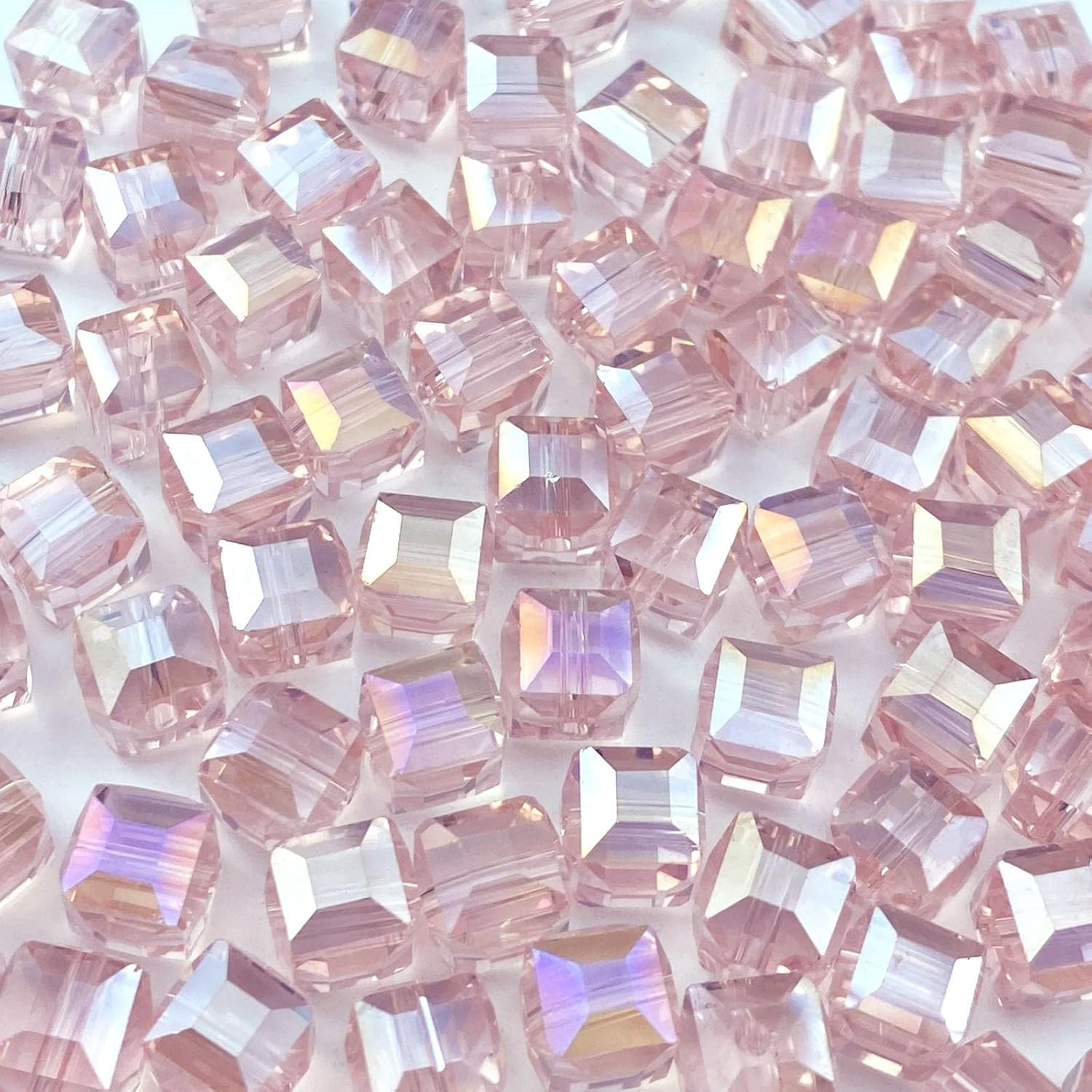 100pcs 6mm Crystal Glass Beads Cube Shape Loose Square Spacer Beads AB Color Cra