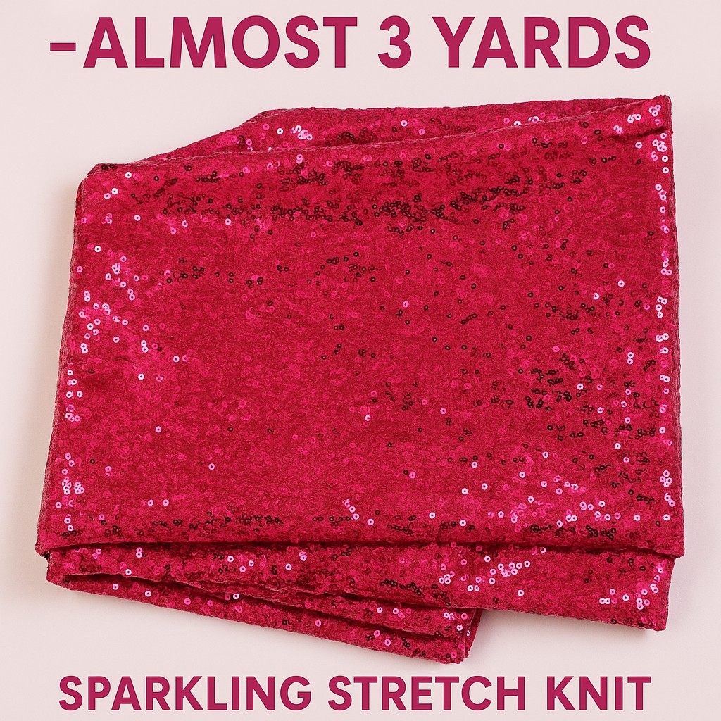 Hot Pink Sequin Fabric, Almost 3 Yards, Stretch Knit Backing, Costume, Dancewear