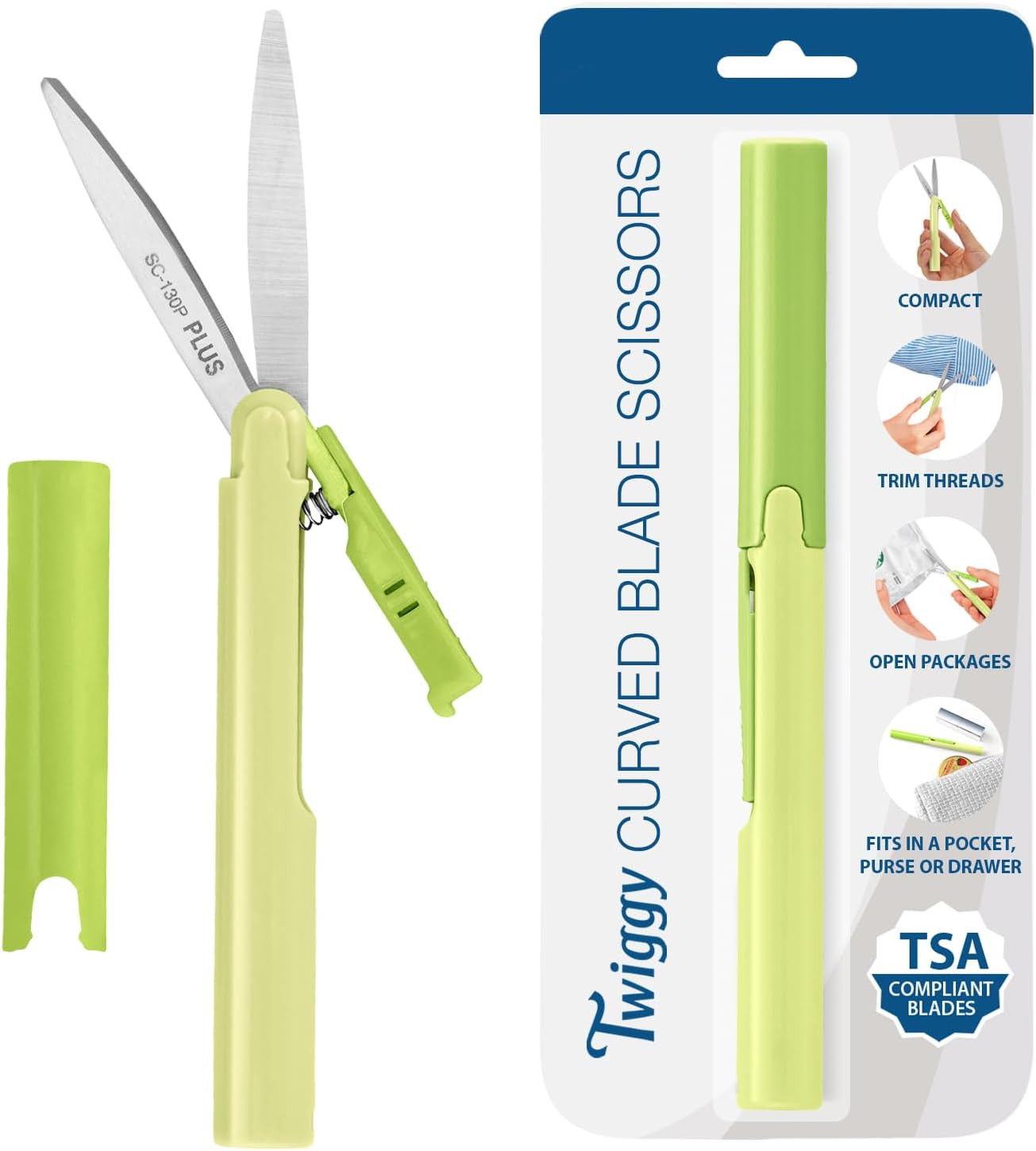 Pen Style Non-Stick Compact TSA Twiggy Scissors with Cover, Green