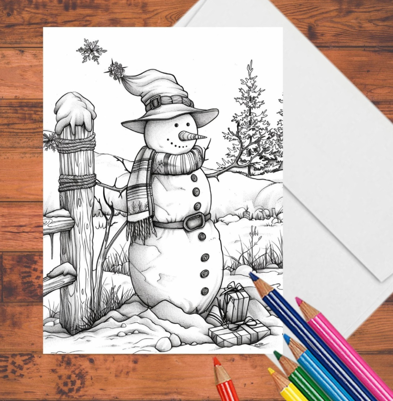 Country Christmas Coloring Cards: DIY 5 x 7 Greeting Card Kit with Envelopes