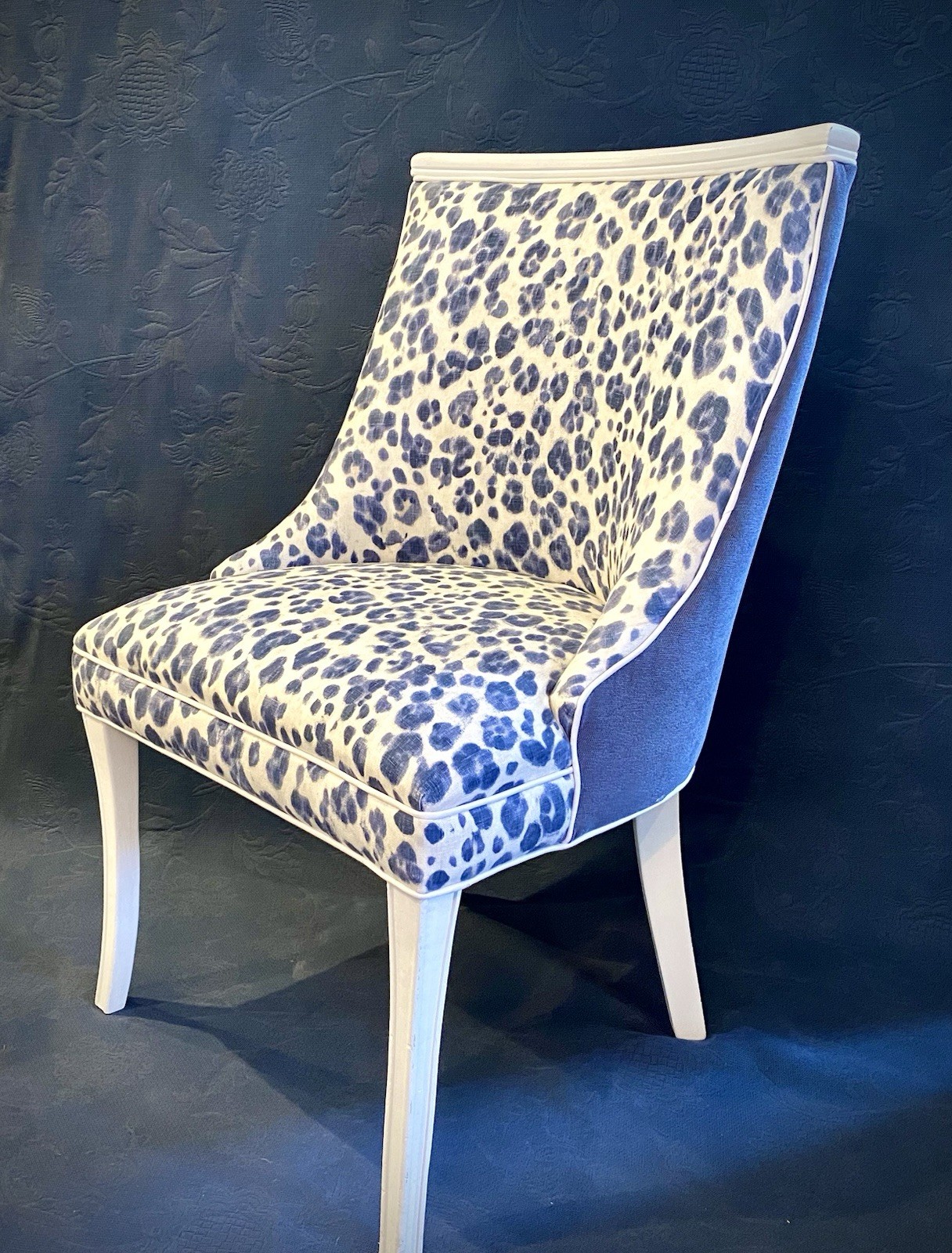 Fabric Thibaut PANTHERA Navy 100% Linen Printed Sold as 7 Continuous Yards New