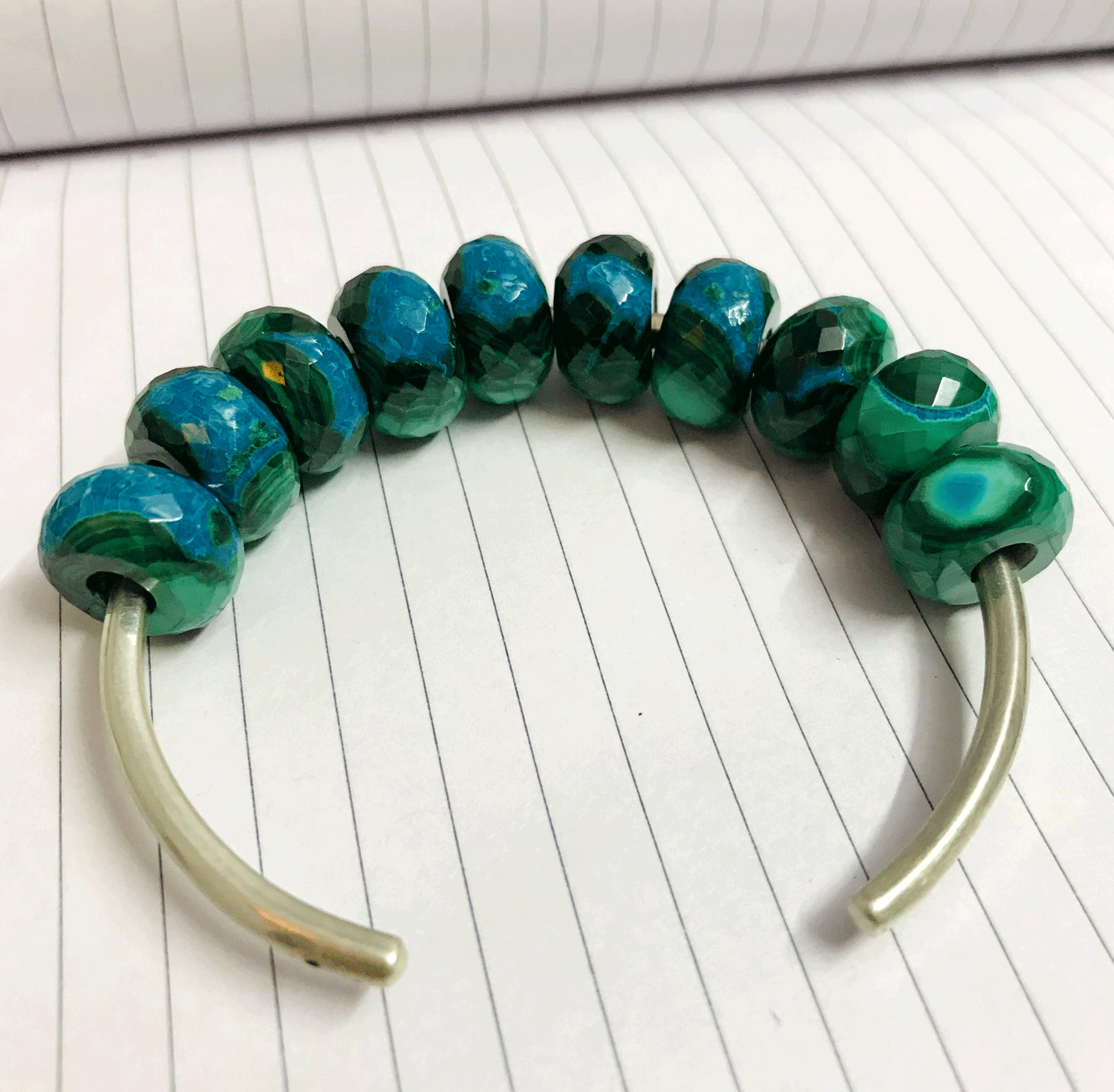 10Pcs. Natural Azurite Malachite Gemstone Big Hole Beads Large Hole Beads 14x8mm