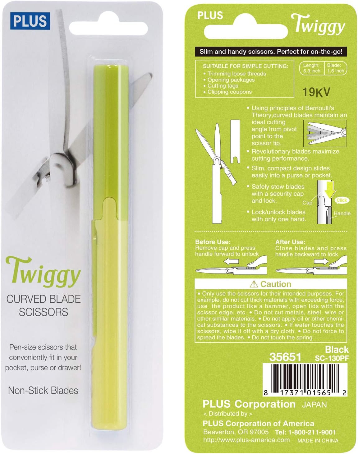 Pen Style Non-Stick Compact TSA Twiggy Scissors with Cover, Green